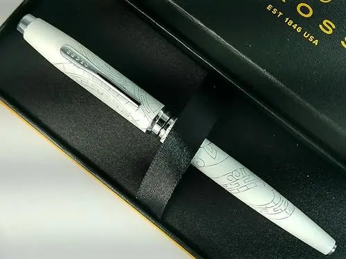 Cross Coventry Year of the Snake Pearl White Lacquer Fountain Pen, Engraved Snake Design Cap and Barrel Cross