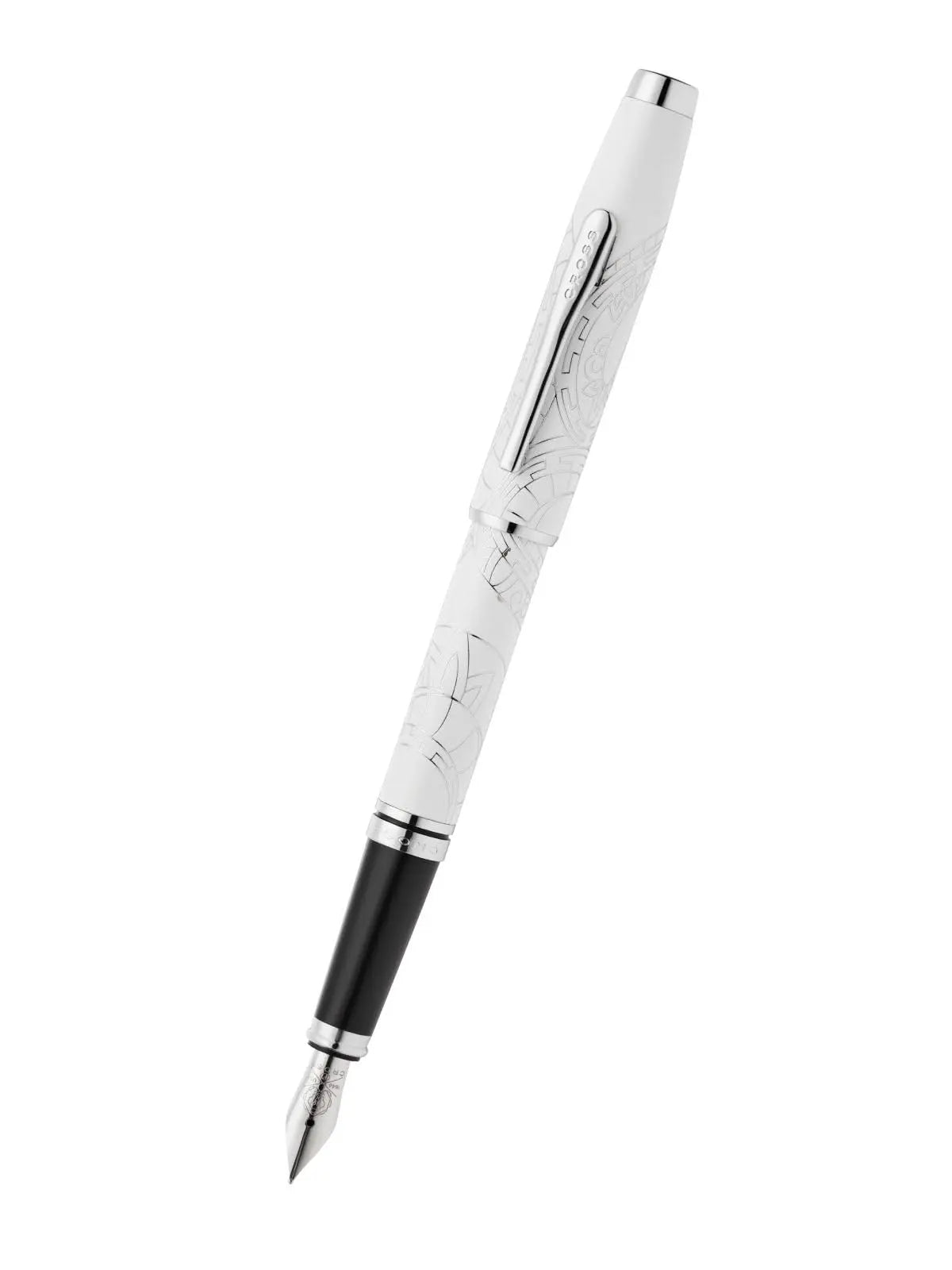 Cross Coventry Year of the Snake Pearl White Lacquer Fountain Pen, Engraved Snake Design Cap and Barrel Cross