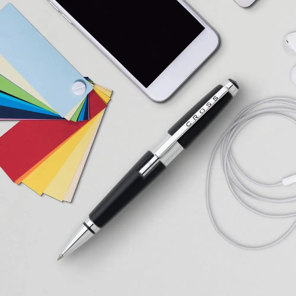 Cross Edge Lacquer Gel Rollerball Pen, Black Ink - Elegant Accessory for Effortless Writing - Capless Slide-Open & Snap-Shut Design - Ergonomic Shape - Comfortable Grip - Ideal Gift cross