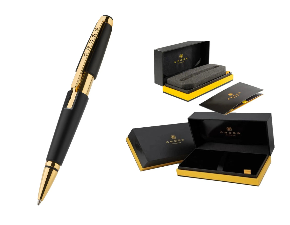 Cross Edge Matte Black Lacquer Selectip Rollerball Pen, Gold PVD Appointments, Capless Slide-Open & Snap-Shut Design,Black Ink - Elegant Accessory for Smooth Writing - Comfortable Grip cross