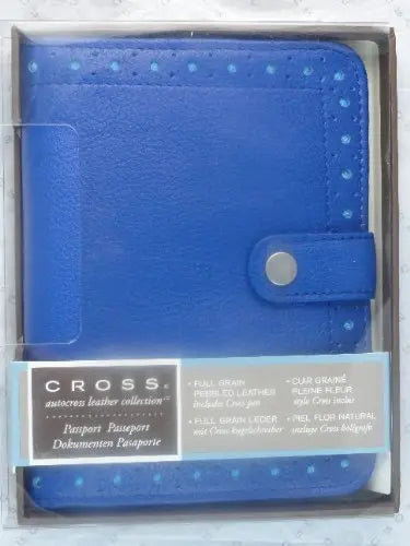 Cross Elite Full-Grain Pebbled Blue Italian Leather Passport Wallet AT CROSS