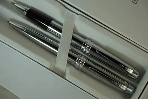 Cross Executive Companion Bailey,Polished Chrome with Cross Signature Diamond Cut Multi-grooved Center Ring Medium Selectip Rollerball Pen & 0.7mm Pencil Set. A Great Gift for Any Occasion. Cross
