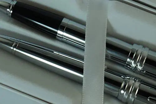 Cross Executive Companion Bailey,Polished Chrome with Cross Signature Diamond Cut Multi-grooved Center Ring Medium Selectip Rollerball Pen & 0.7mm Pencil Set. A Great Gift for Any Occasion. Cross