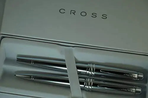 Cross Executive Companion Bailey,Polished Chrome with Cross Signature Diamond Cut Multi-grooved Center Ring Medium Selectip Rollerball Pen & 0.7mm Pencil Set. A Great Gift for Any Occasion. Cross