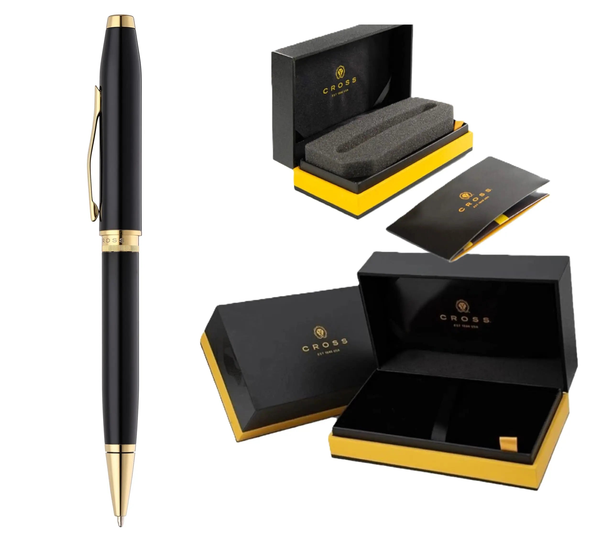 Cross Foundry Matte Black Lacquer with Signature double center ring Ballponit Pen with PVD Gold Appointments in Premium Luxury Gift Box Cross