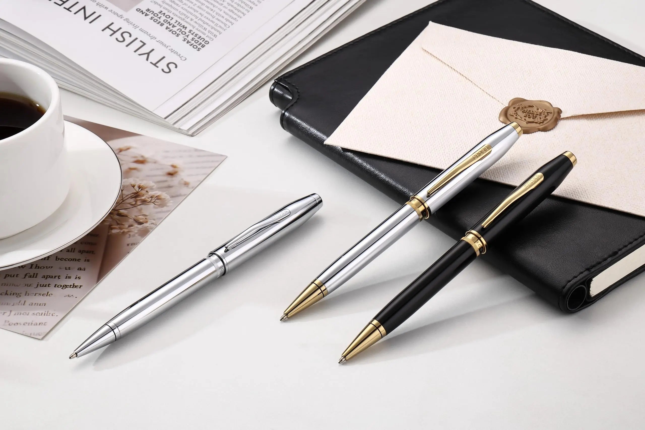 Cross Foundry Matte Black Lacquer with Signature double center ring Ballponit Pen with PVD Gold Appointments in Premium Luxury Gift Box Cross