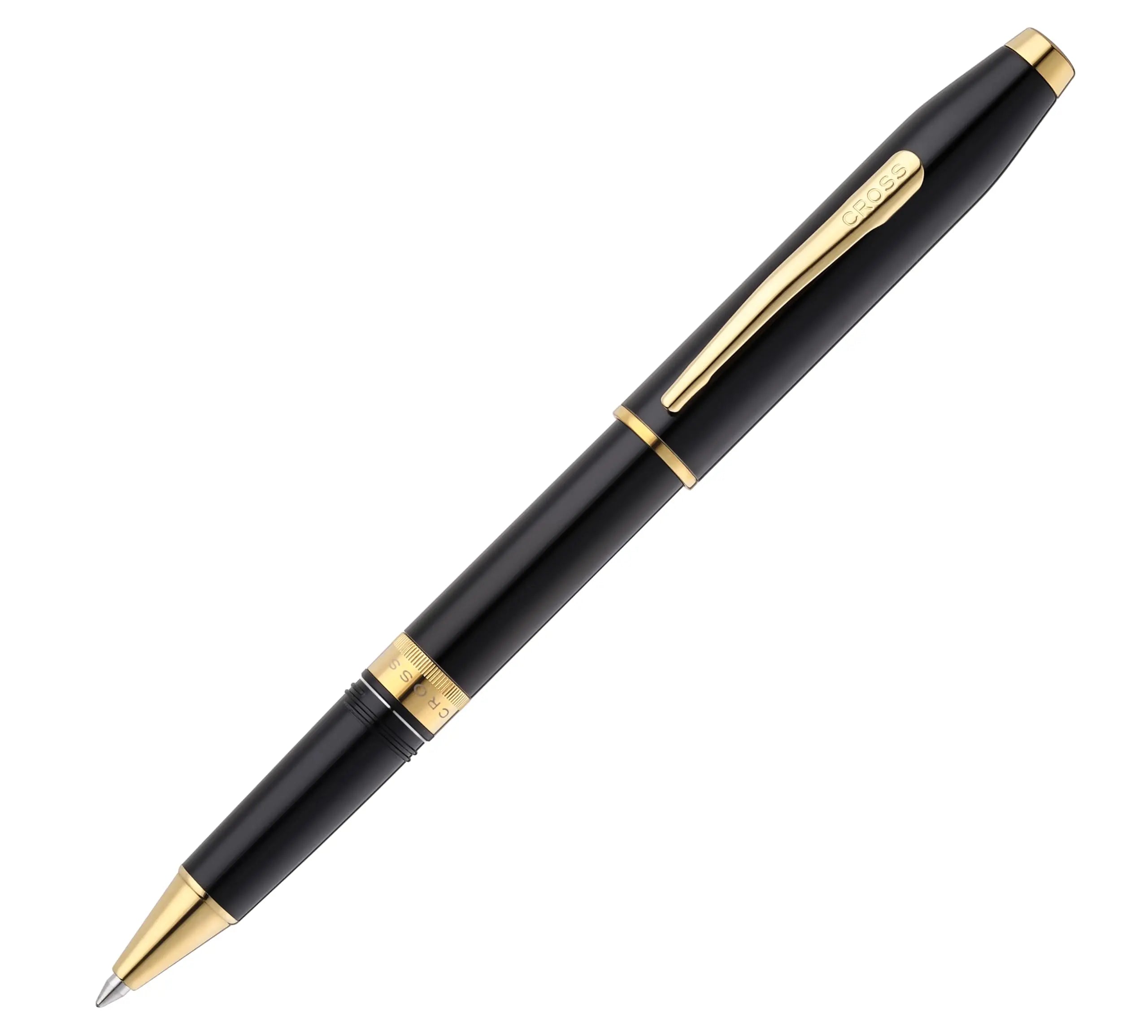 Cross Foundry Pearlescent Black Lacquer Signature double center ring Selectip Rollerball Pen with Lustrous PVD Gold Appointments in Premium Luxury Gift Box Cross