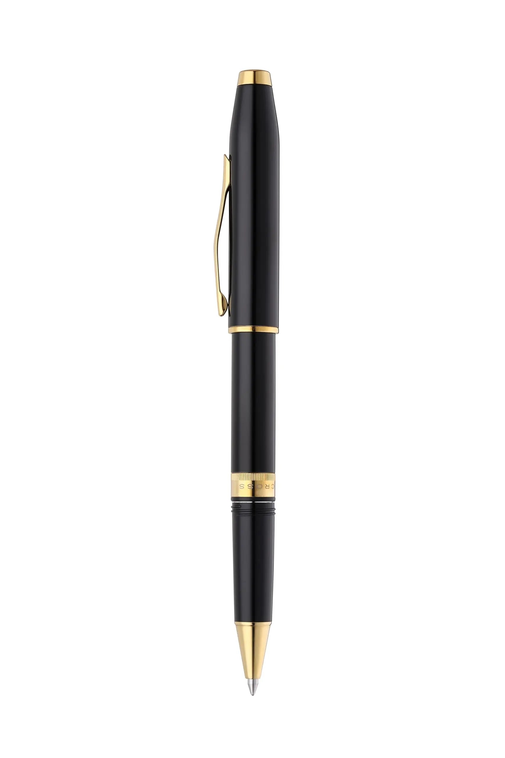 Cross Foundry Pearlescent Black Lacquer Signature double center ring Selectip Rollerball Pen with Lustrous PVD Gold Appointments in Premium Luxury Gift Box Cross