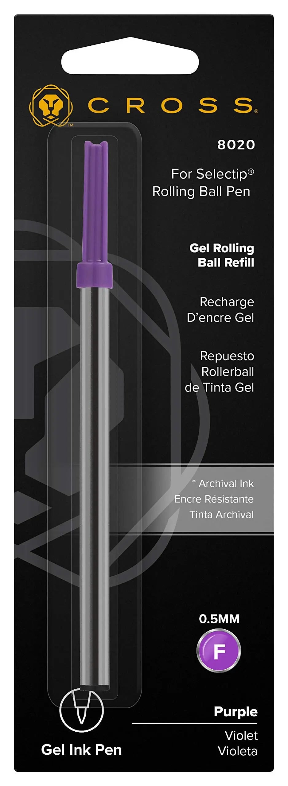 Cross Gel Rollerball Pen Refill - Purple Fine (0.5MM) - Single Pack - crosspenmall.com