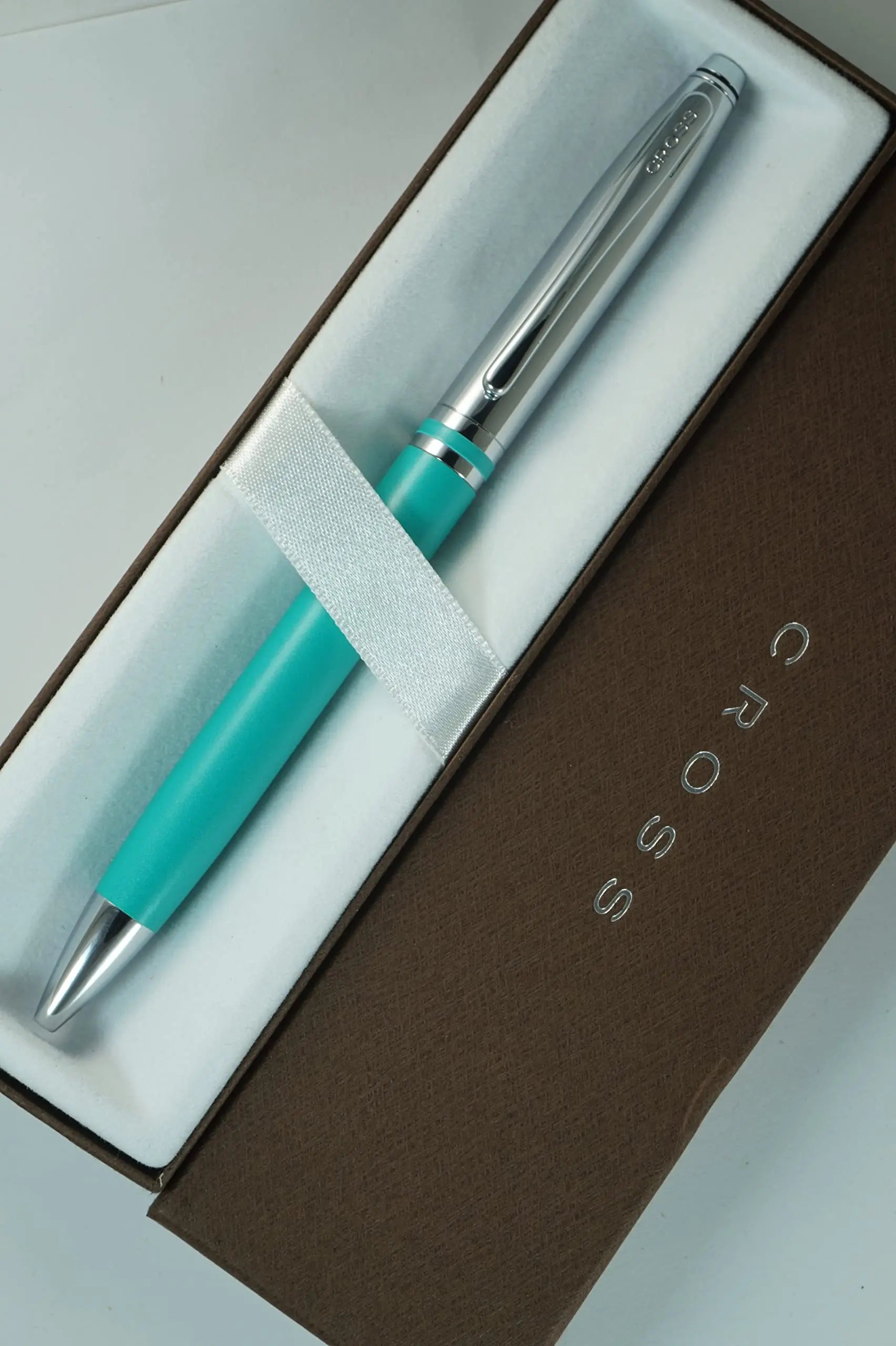 Cross Limited Collection Classic Avitar Matte Teal Barrel with Polished Chrome Appointments, and Matching Signature Mid Ring, Medium Point Luxury Gift Pen Cross