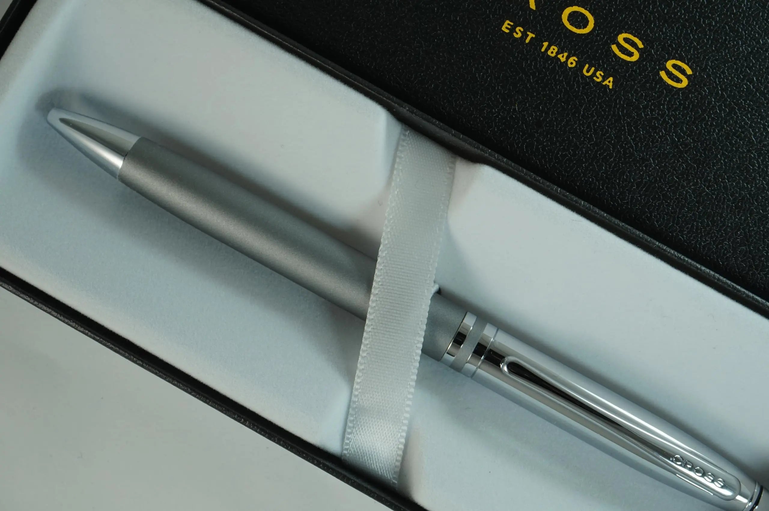 Cross Limited Collection Classic Avitar Titanium Gunmetal gray with Polished Chrome Appointments, and Matching Signature Mid Ring, Medium Point Luxury Gift Pen in gift box - crosspenmall.com