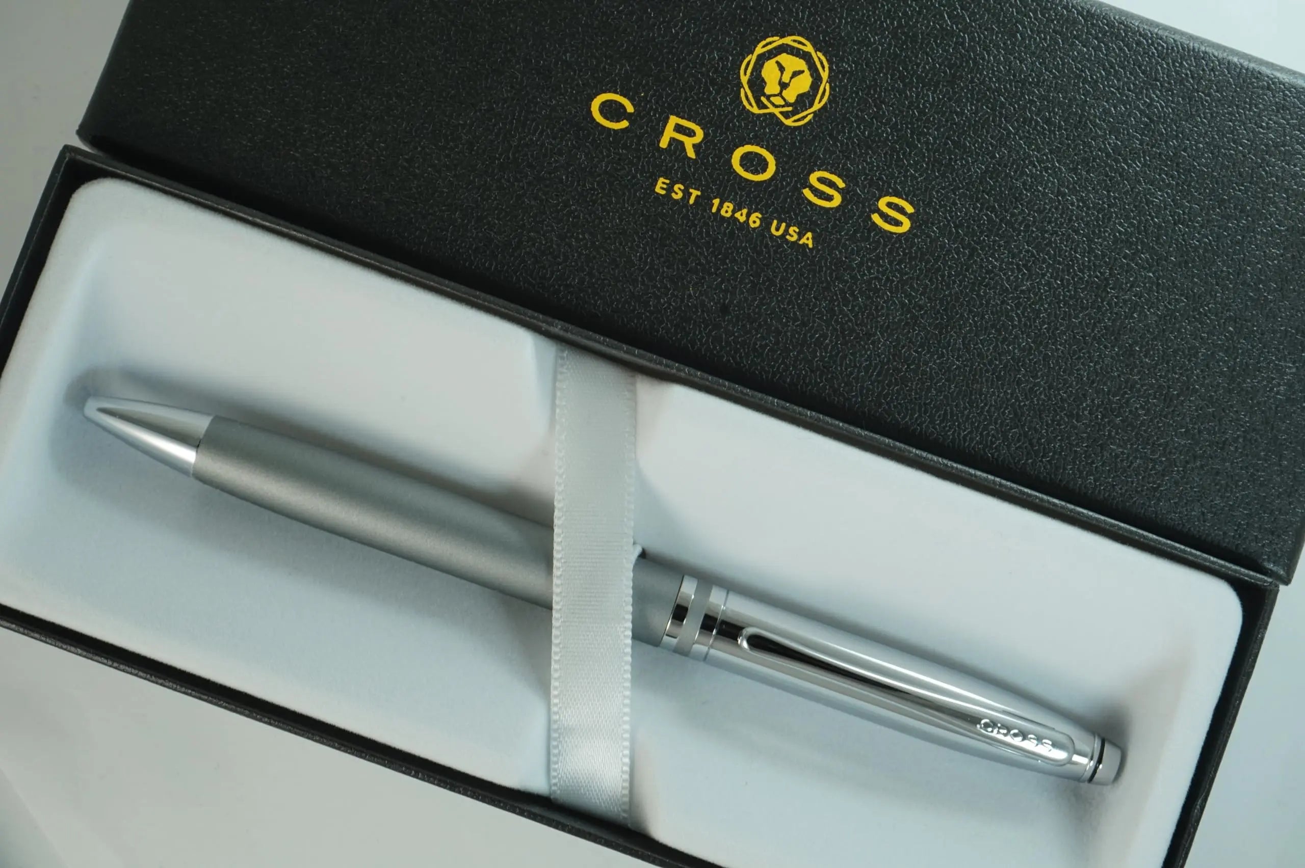 Cross Limited Collection Classic Avitar Titanium Gunmetal gray with Polished Chrome Appointments, and Matching Signature Mid Ring, Medium Point Luxury Gift Pen in gift box - crosspenmall.com