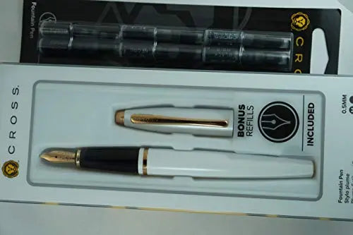 Cross Limited Collection Pearlescent White Lightning Medalist and 23KT Rose Gold Appointments and Cross signature mid Band Calaise Medium nib Fountain Pen with 6 cartridges Cross