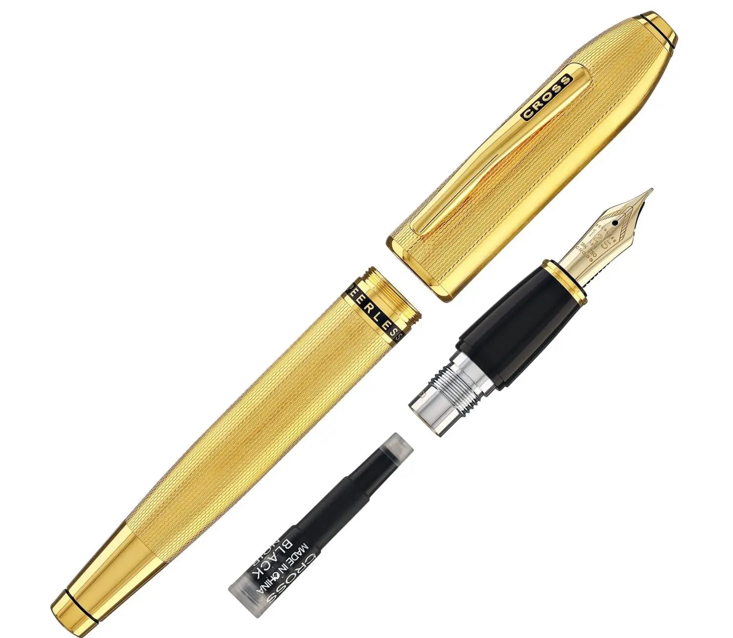 Cross Limited Collection Peerless™ 18KT Gold Fine Nib Fountain Pen with Engraved 23KT Heavy Gold Plate Diamond Pattern Barrel, Swarovski™ Crystal & Engravable Panel, in Luxury Gift Box Cross
