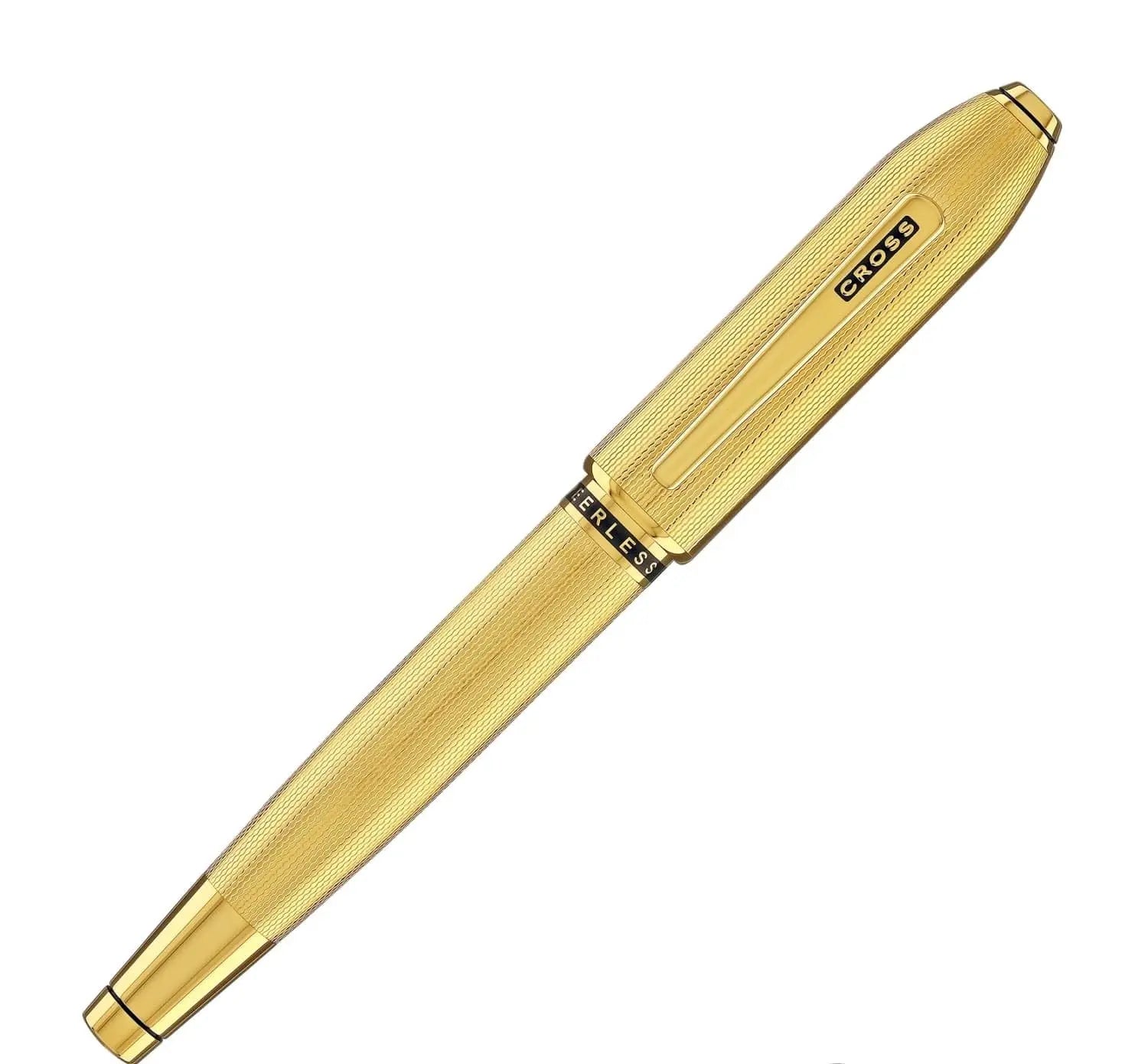 Cross Limited Collection Peerless™ Rollerball Pen with 23KT Heavy Gold Plate,Engraved Diamond Pattern, Gold Plated Appointments, Swarovski™ Crystal and Engravable Panel, in Luxury Gift Box Cross