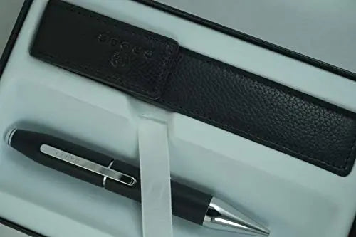 Cross Limited Collection x Series with Patented snap-open, snap-shut slide Gel Ink Black Barrel Selectip Rollerball Pen with Matching full grain Leather Case in corporate gift box - crosspenmall.com