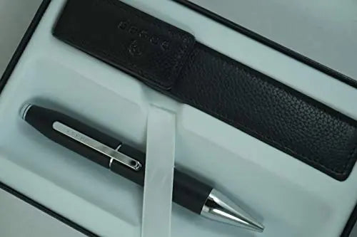 Cross Limited Collection x Series with Patented snap-open, snap-shut slide Gel Ink Black Barrel Selectip Rollerball Pen with Matching full grain Leather Case in corporate gift box - crosspenmall.com