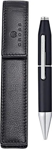Cross Limited Collection x Series with Patented snap-open, snap-shut slide Gel Ink Black Barrel Selectip Rollerball Pen with Matching full grain Leather Case in corporate gift box - crosspenmall.com