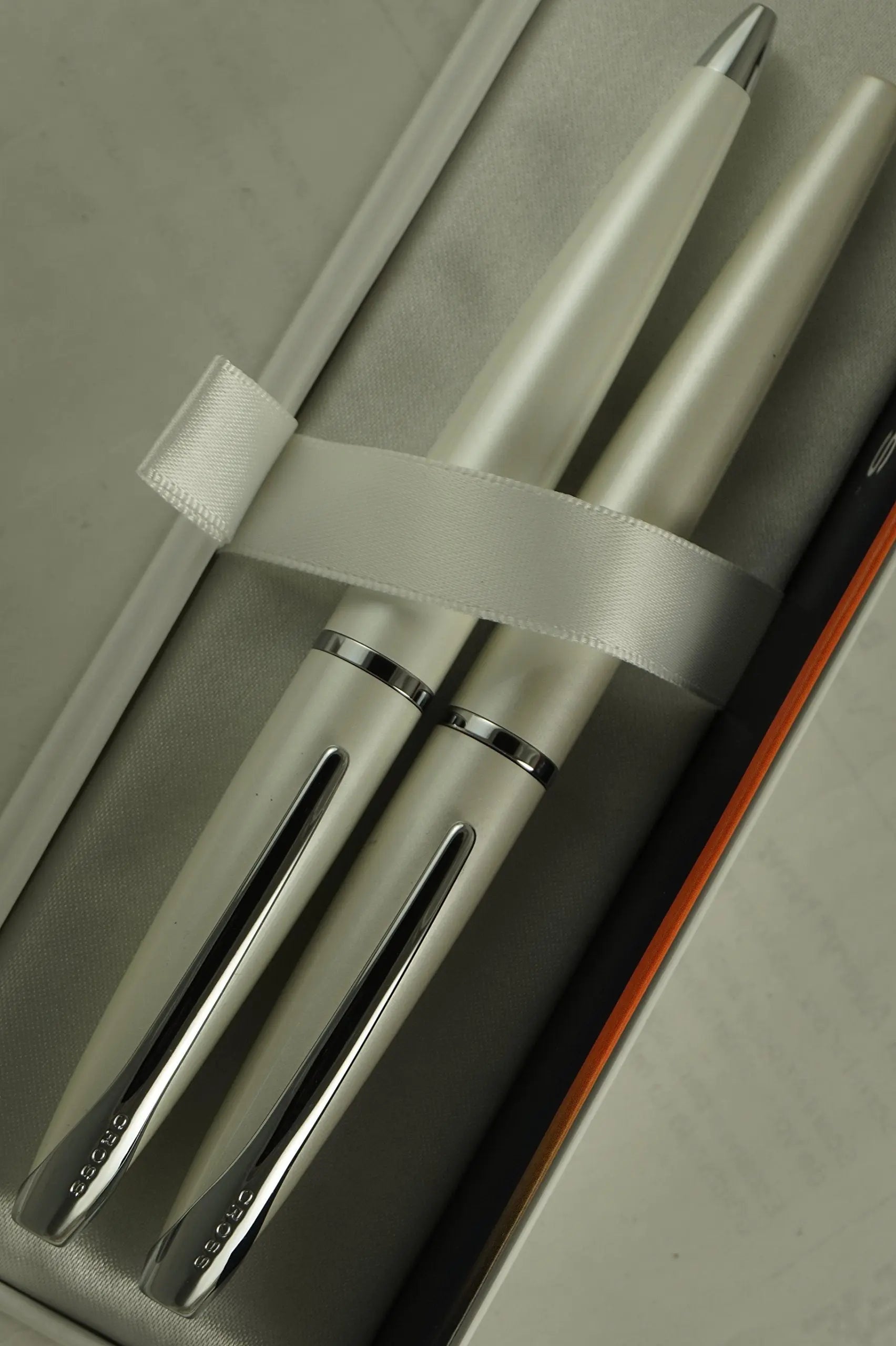 Cross Limited Edition ATX Cross Pearlescent Ivory White with Cross Signature Center Band Gel Ink Rollerball Pen and Ballpoint Pen Set A Great Gift for Any Occassion Cross
