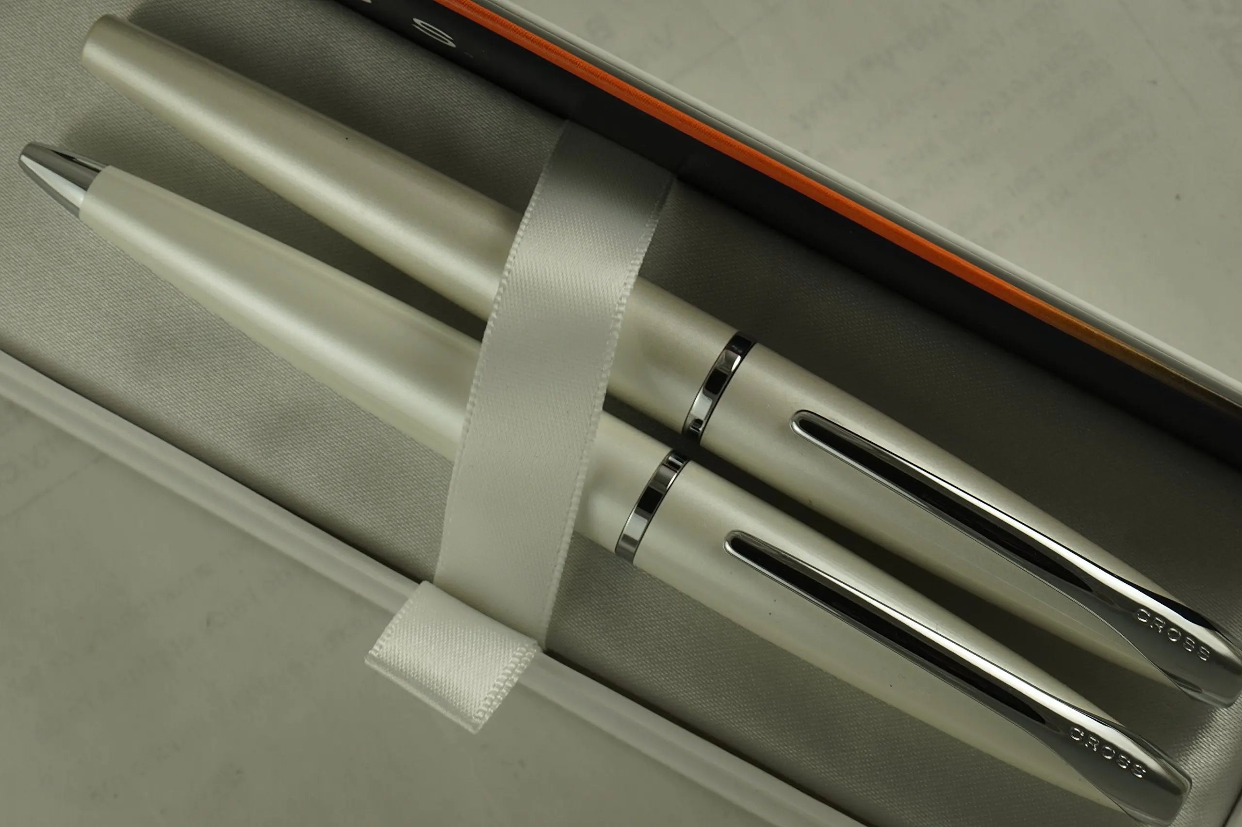 Cross Limited Edition ATX Cross Pearlescent Ivory White with Cross Signature Center Band Gel Ink Rollerball Pen and Ballpoint Pen Set A Great Gift for Any Occassion Cross