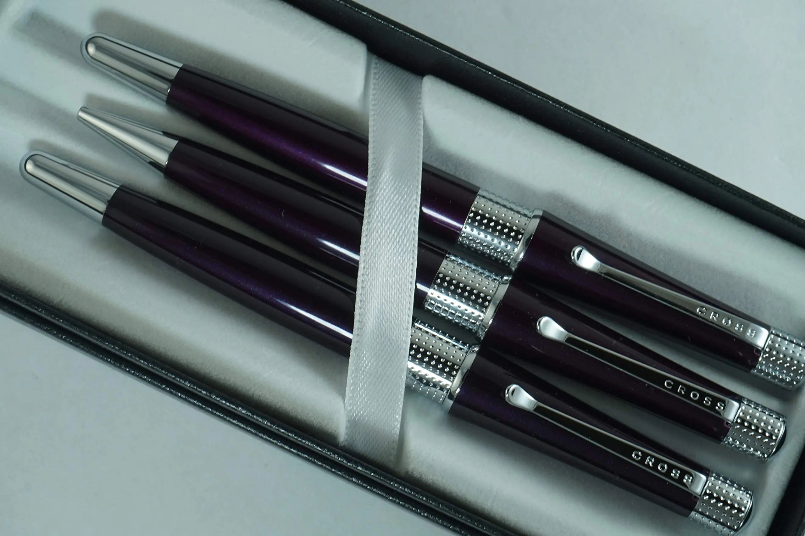 Cross Limited Edition Beverly Purple Lacquer with Cross signature pronounced center Band Trio of Fountain, Rollerball & Ballpoint Pens Set.A great wedding, birthday, graduation & Christmas gift - crosspenmall.com