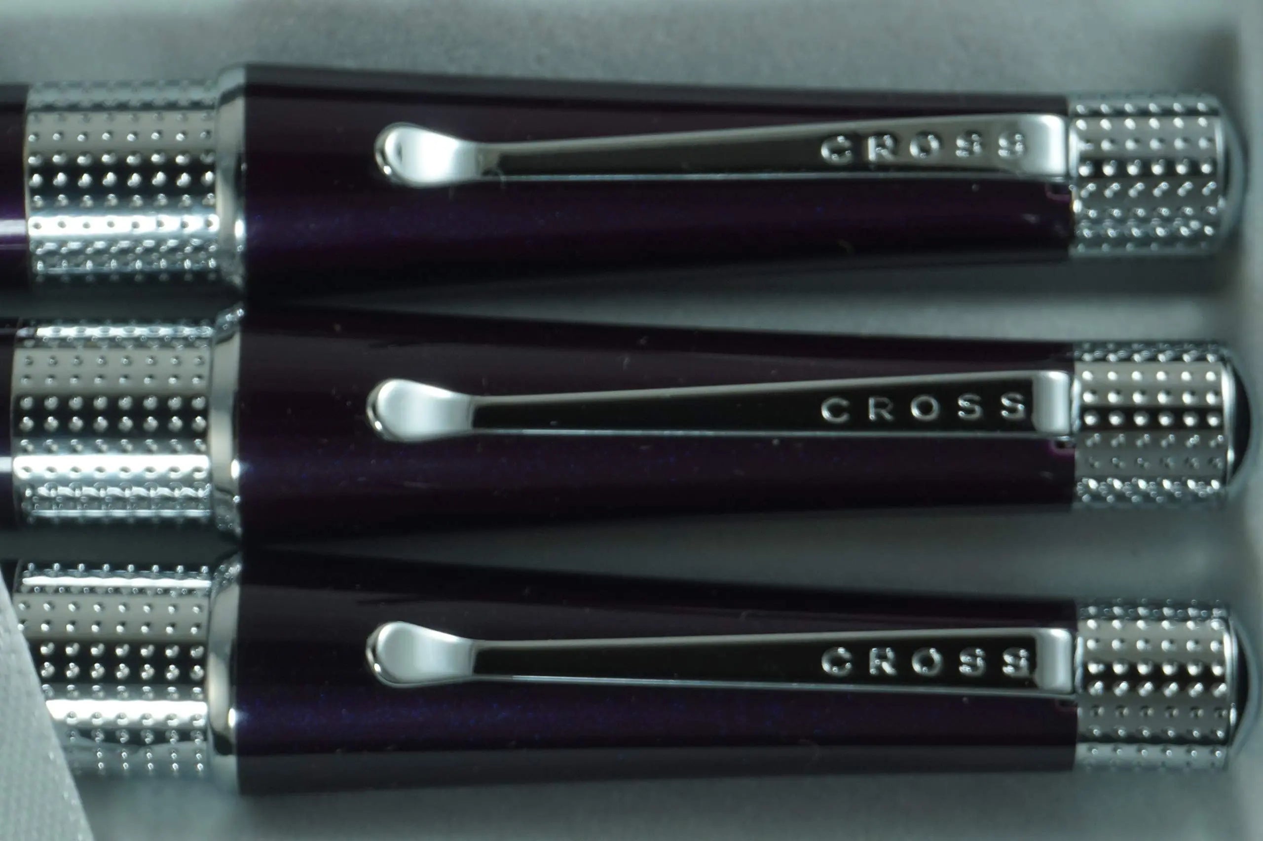 Cross Limited Edition Beverly Purple Lacquer with Cross signature pronounced center Band Trio of Fountain, Rollerball & Ballpoint Pens Set.A great wedding, birthday, graduation & Christmas gift - crosspenmall.com