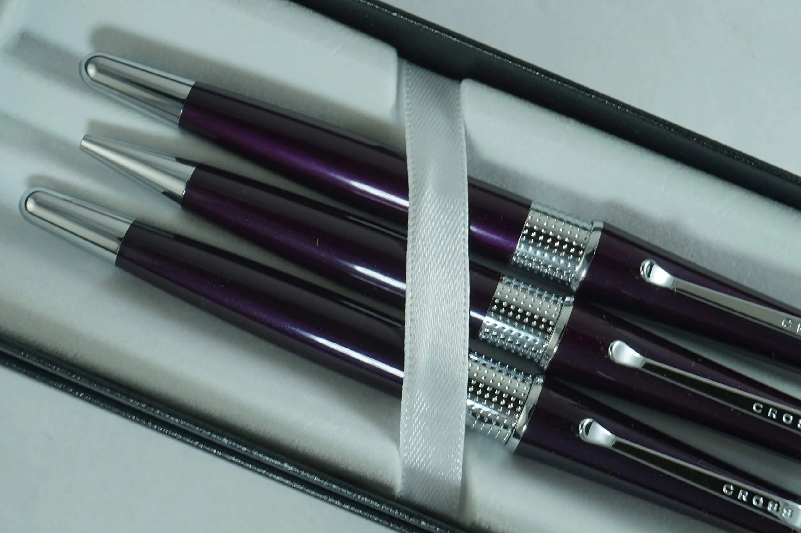 Cross Limited Edition Beverly Purple Lacquer with Cross signature pronounced center Band Trio of Fountain, Rollerball & Ballpoint Pens Set.A great wedding, birthday, graduation & Christmas gift - crosspenmall.com