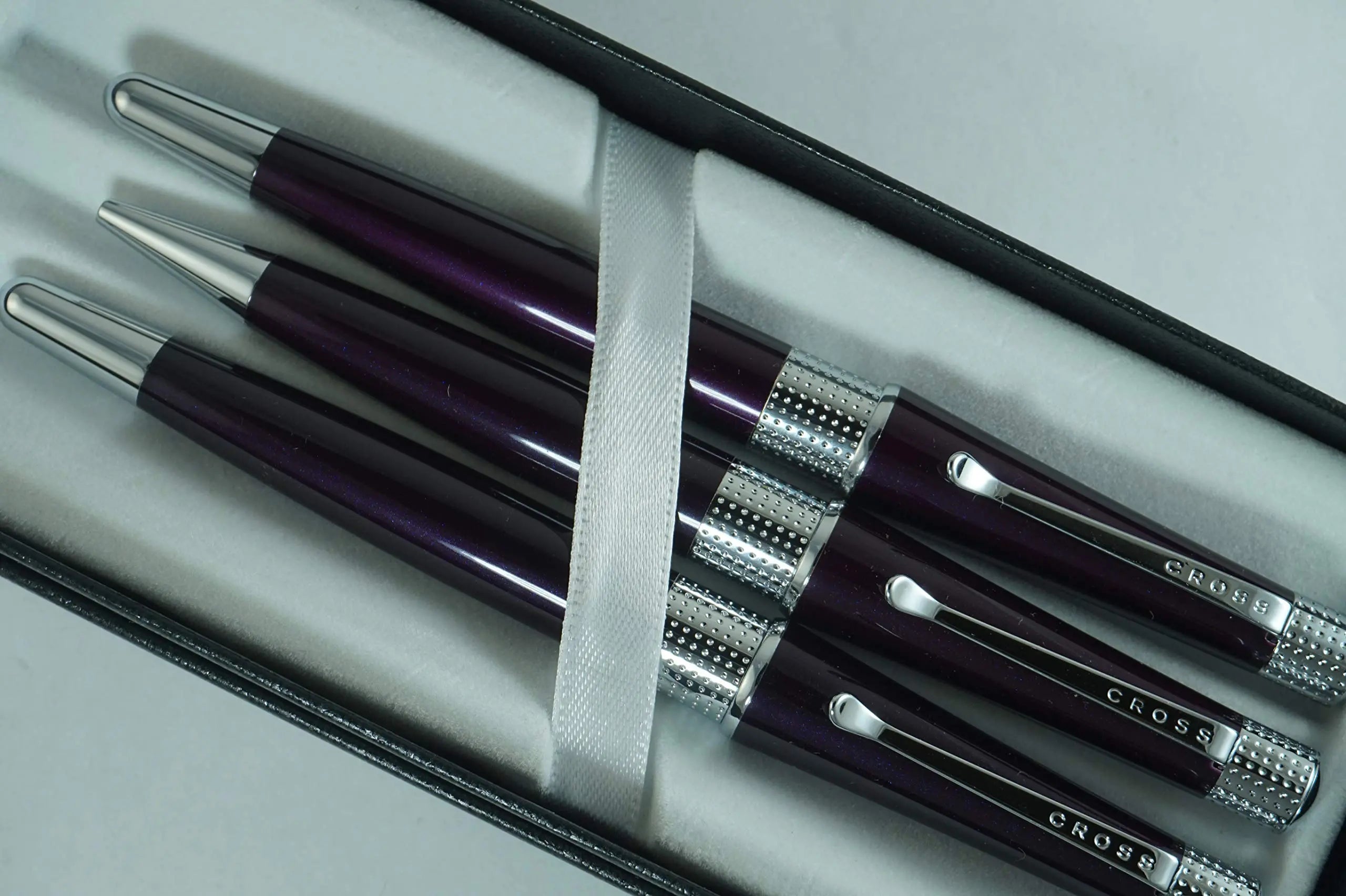 Cross Limited Edition Beverly Purple Lacquer with Cross signature pronounced center Band Trio of Fountain, Rollerball & Ballpoint Pens Set.A great wedding, birthday, graduation & Christmas gift - crosspenmall.com
