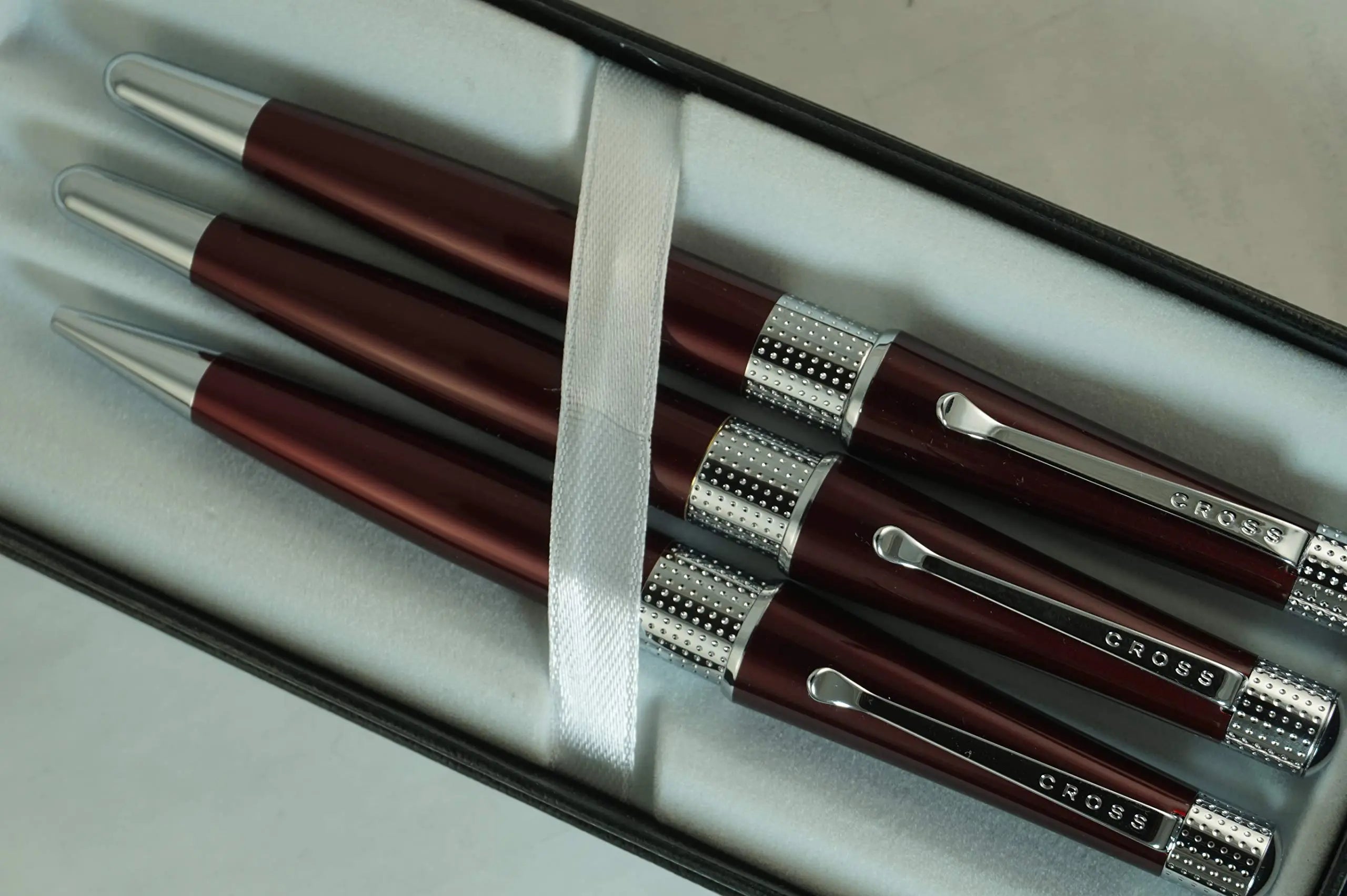 Cross Limited Edition Beverly Red Burgundy Lacquer with Cross Signature Pronounced Center Band Trio of Fountain, Rollerball & Ballpoint Pens Set.A Great Wedding, Birthday, Graduation & Christmas Gift A.T.. CROSS
