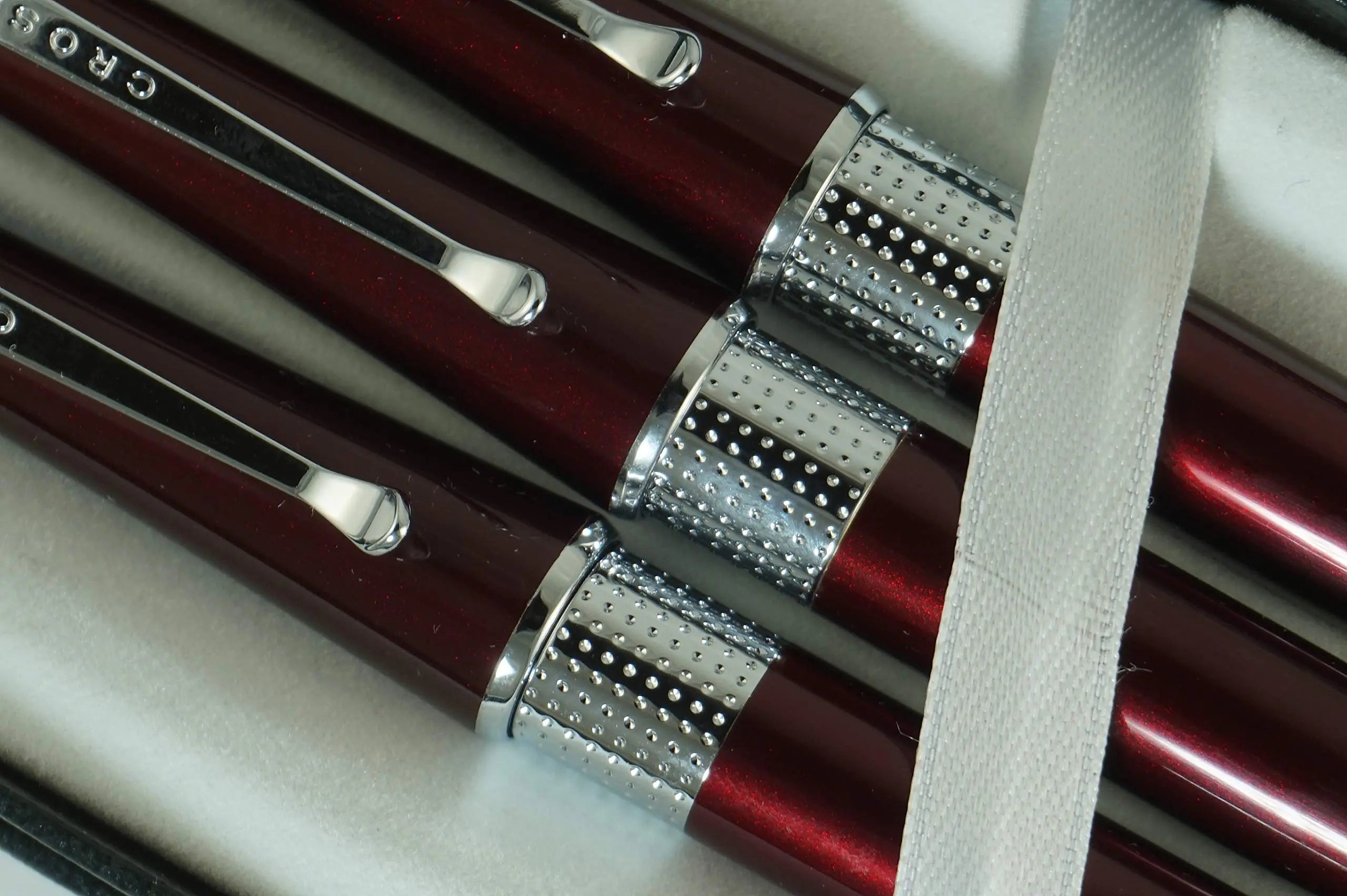 Cross Limited Edition Beverly Red Burgundy Lacquer with Cross Signature Pronounced Center Band Trio of Fountain, Rollerball & Ballpoint Pens Set.A Great Wedding, Birthday, Graduation & Christmas Gift A.T.. CROSS
