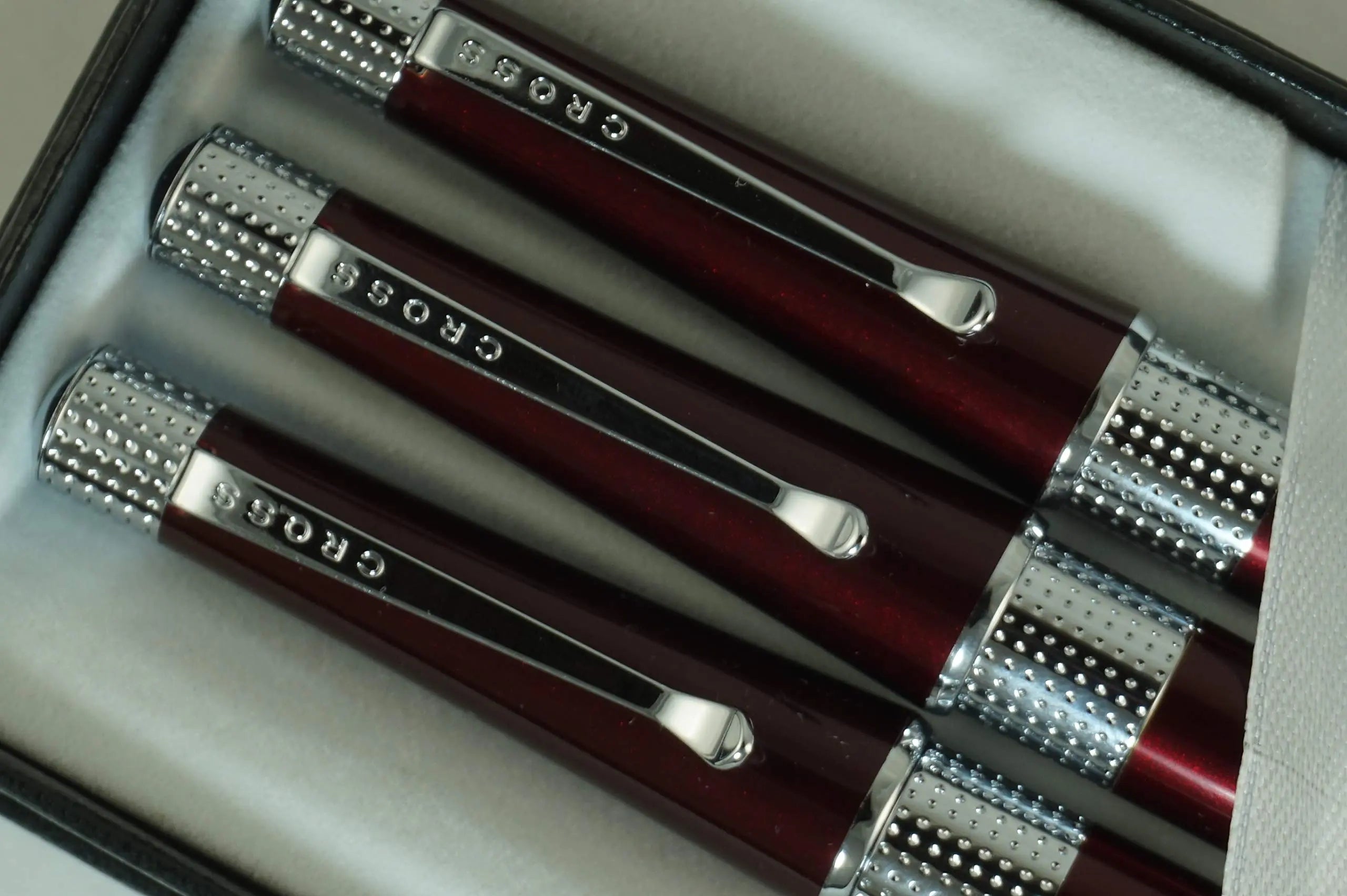 Cross Limited Edition Beverly Red Burgundy Lacquer with Cross Signature Pronounced Center Band Trio of Fountain, Rollerball & Ballpoint Pens Set.A Great Wedding, Birthday, Graduation & Christmas Gift A.T.. CROSS