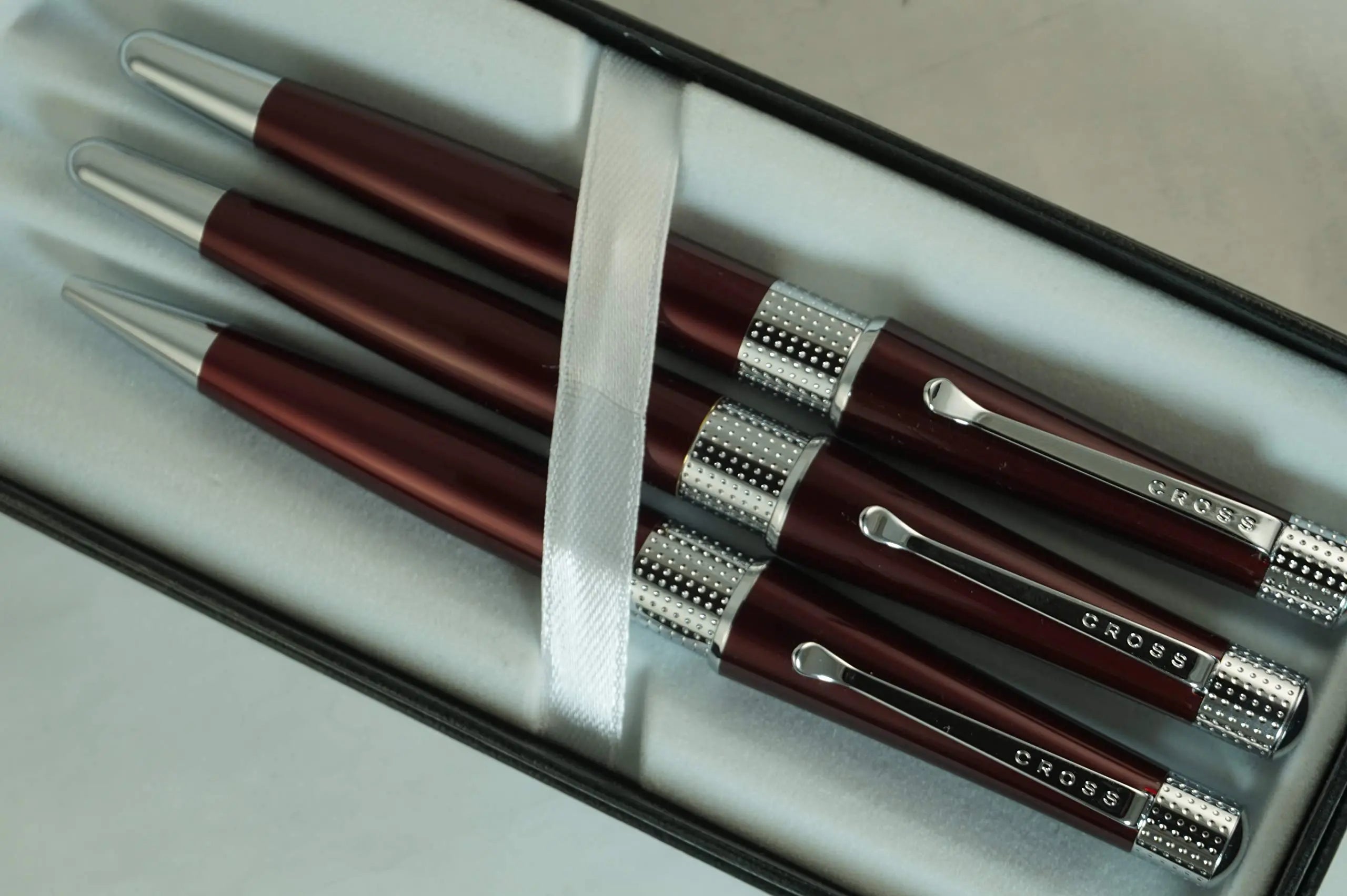 Cross Limited Edition Beverly Red Burgundy Lacquer with Cross Signature Pronounced Center Band Trio of Fountain, Rollerball & Ballpoint Pens Set.A Great Wedding, Birthday, Graduation & Christmas Gift A.T.. CROSS