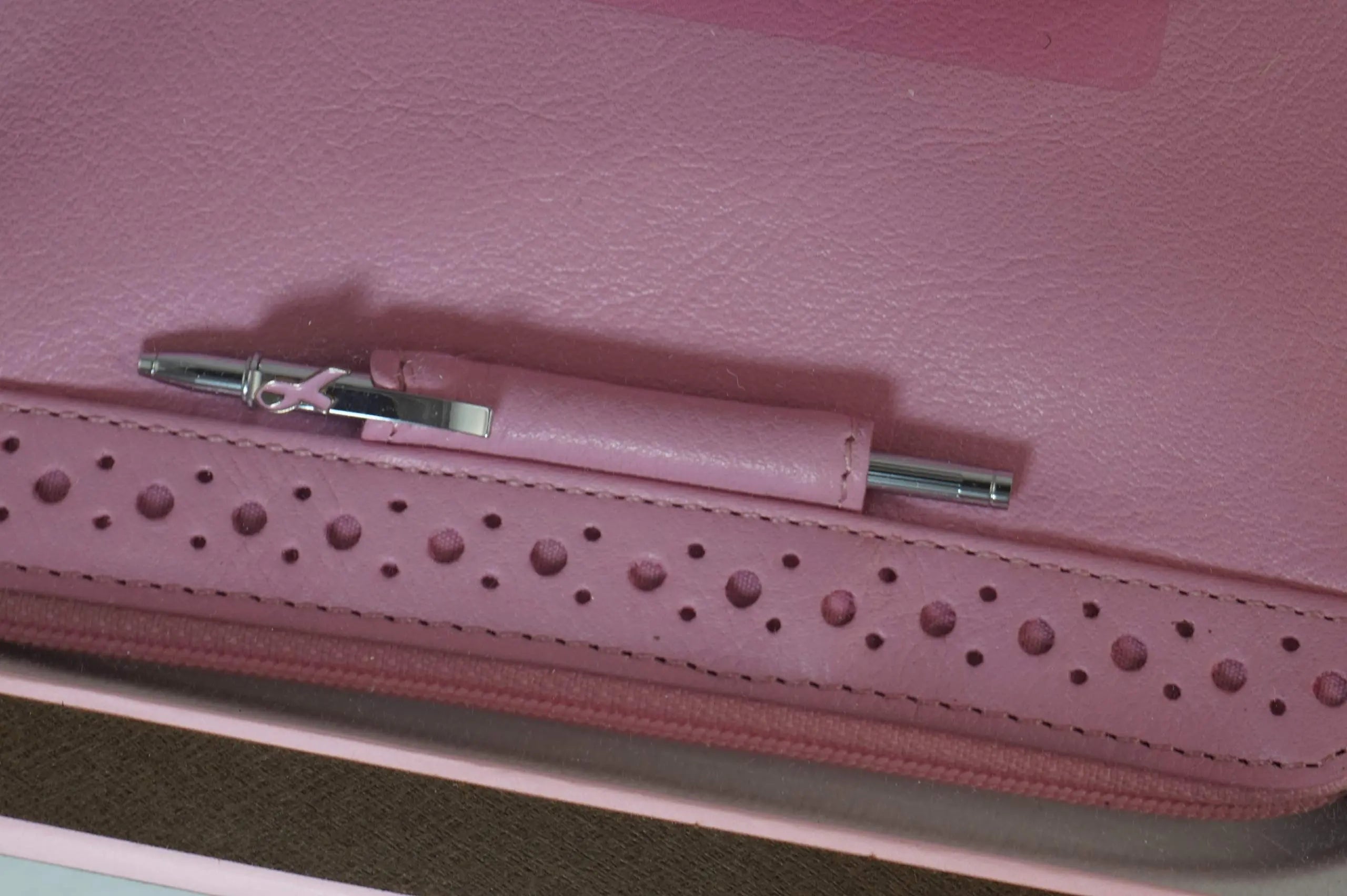 Cross Limited Edition Rose Pink with Cross Signature Perforated Detailing Breast Cancer Awareness Italian Full Grain Leather Purse with Pen Cross