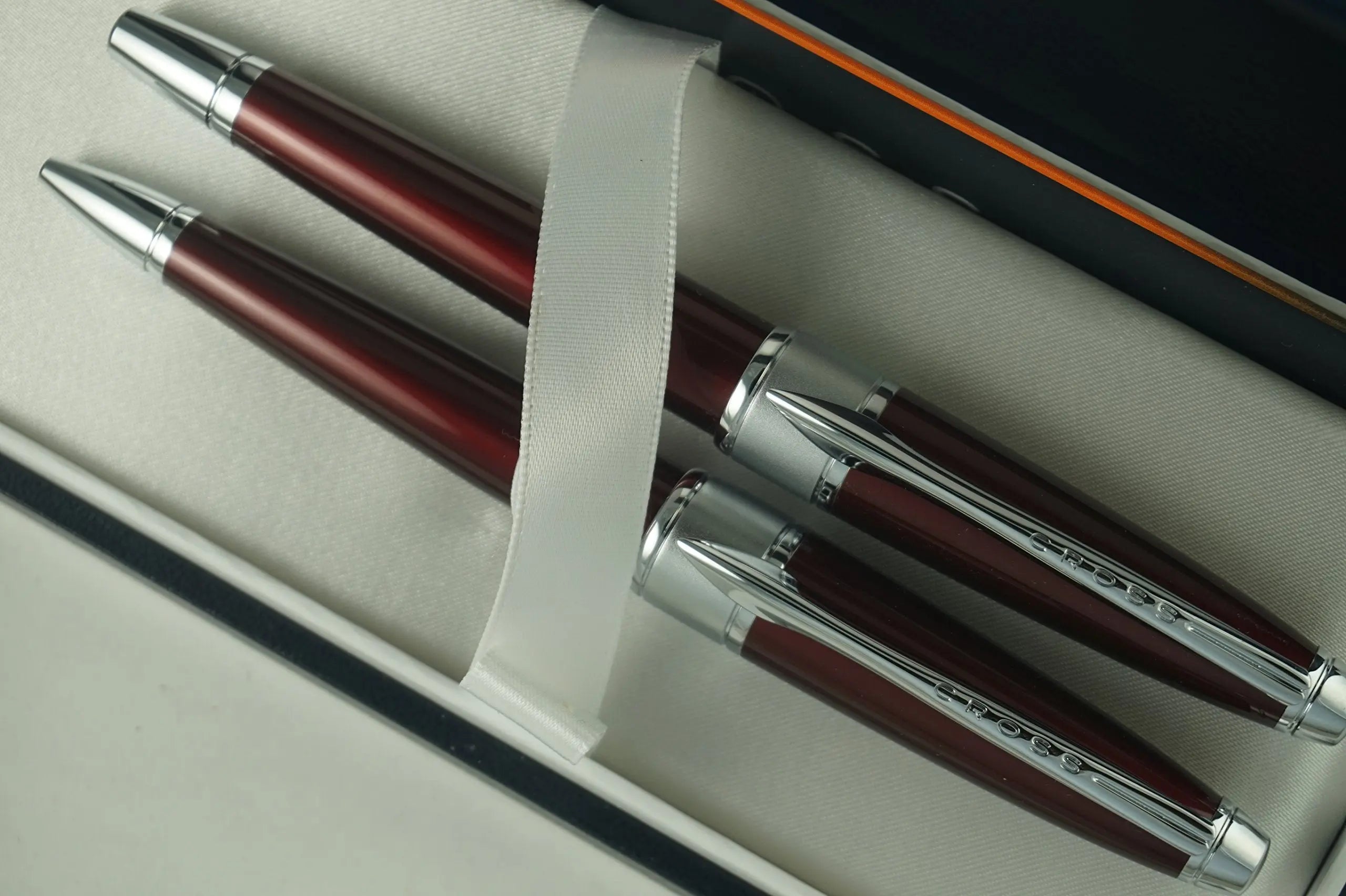 Cross Limited Edition in elegant Art Deco Apogee Executive Diamond Cut Red Lacquer & Rhodium Appointment Barrel Selectip Gel Ink Rollerball Pen & Ballpoint Pen set .A great personal and corporate gift - crosspenmall.com