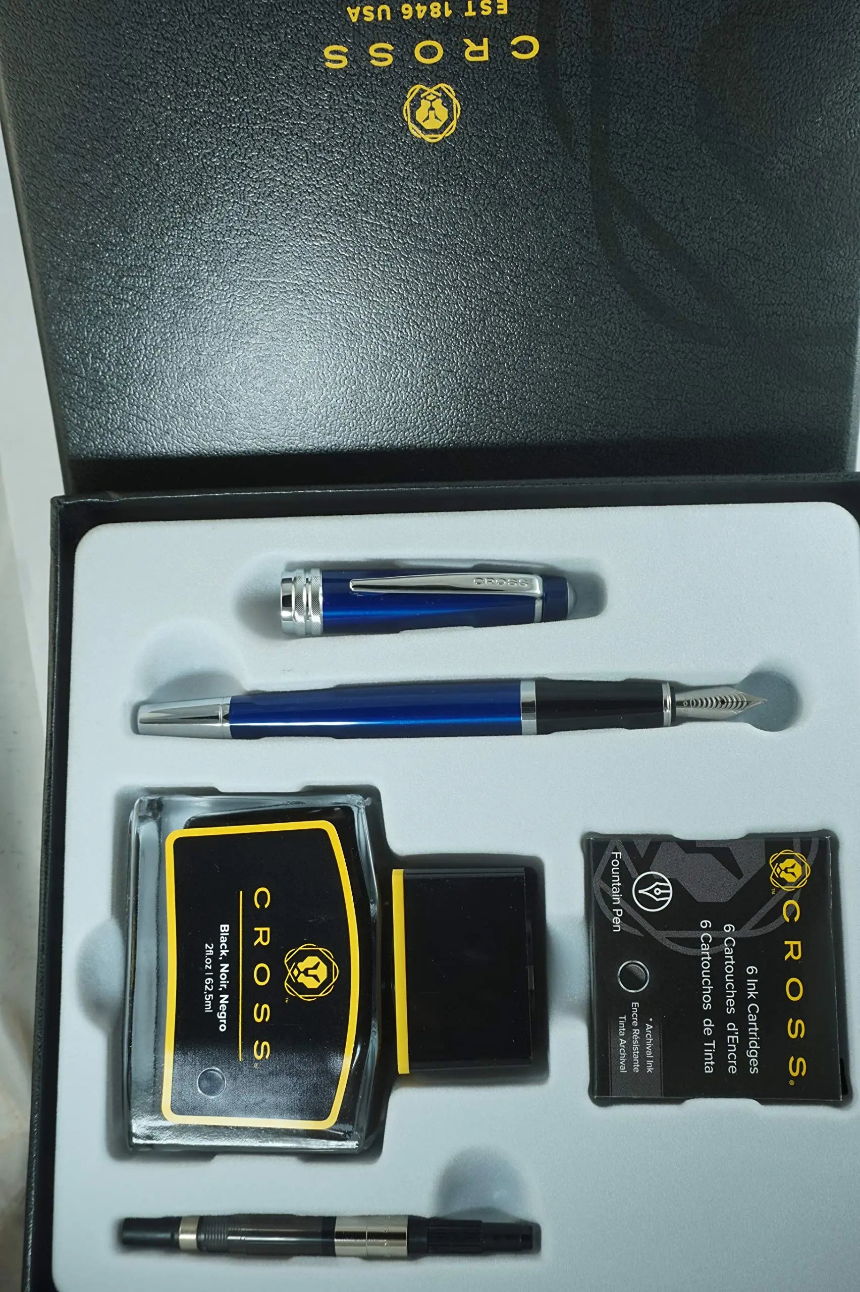 Cross Limited Series Diamond Cut Multi-groove Center Ring Bailey Medium Point Fountain Pen Gift Set with Bottled Ink, Converter and 6 Ink Cartridges - A.T. Cross