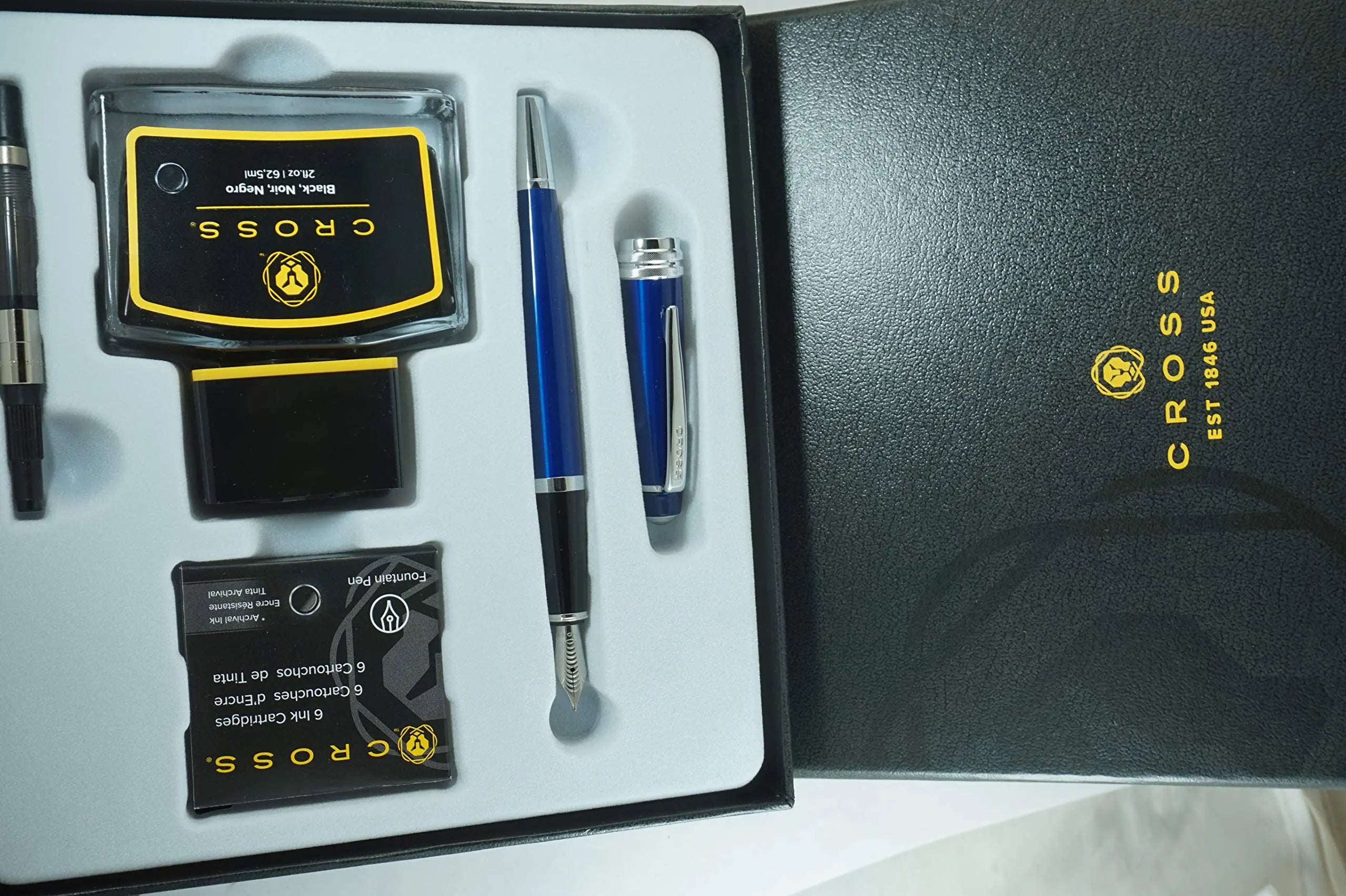 Cross Limited Series Diamond Cut Multi-groove Center Ring Bailey Medium Point Fountain Pen Gift Set with Bottled Ink, Converter and 6 Ink Cartridges - A.T. Cross
