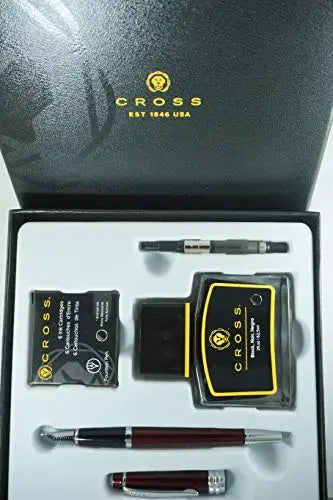 Cross Limited Series Diamond Cut Multi-groove Center Ring Bailey Medium Point Fountain Pen Gift Set with Bottled Ink, Converter and 6 Ink Cartridges - A.T. Cross
