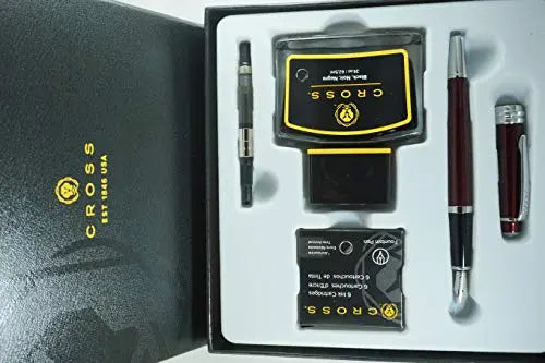 Cross Limited Series Diamond Cut Multi-groove Center Ring Bailey Medium Point Fountain Pen Gift Set with Bottled Ink, Converter and 6 Ink Cartridges - A.T. Cross