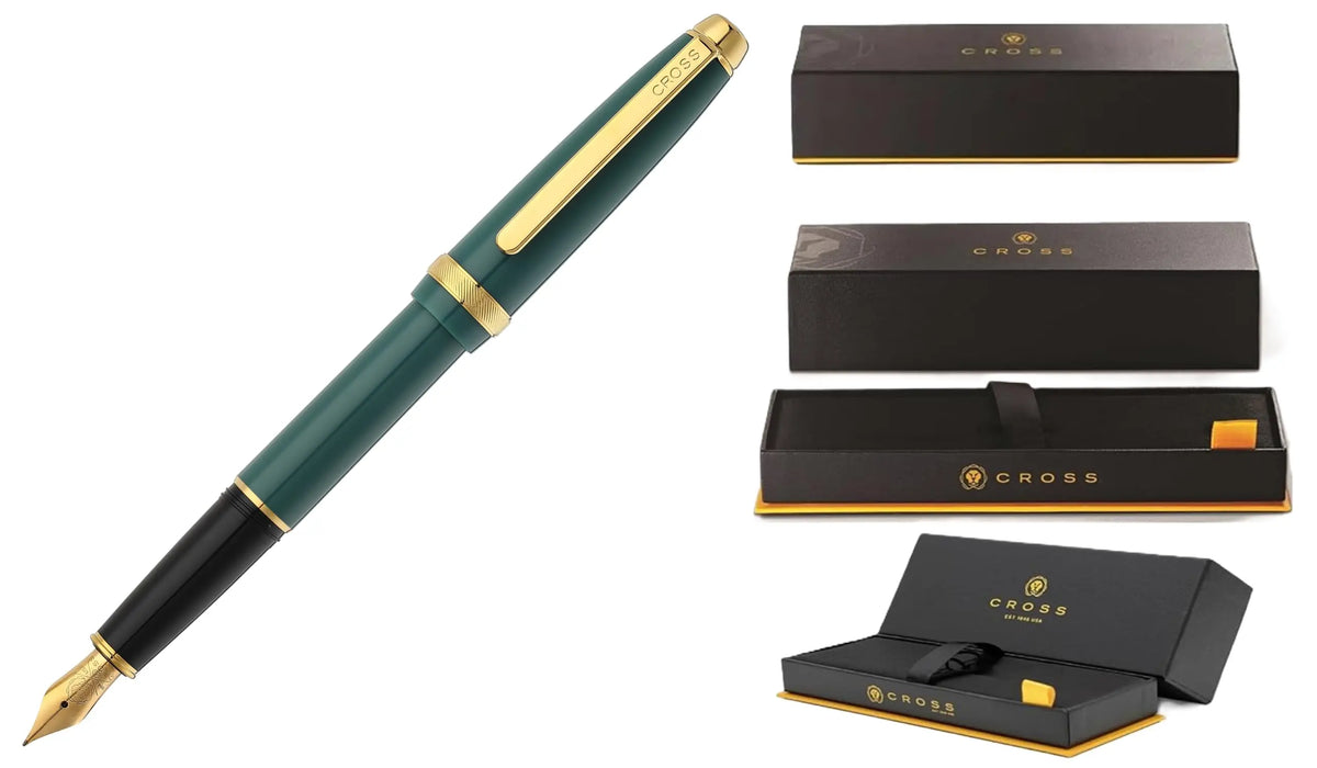 Cross Lume Dark Green Resin & PVD Gold Appointments Fountain Pen, Gift Box. cross