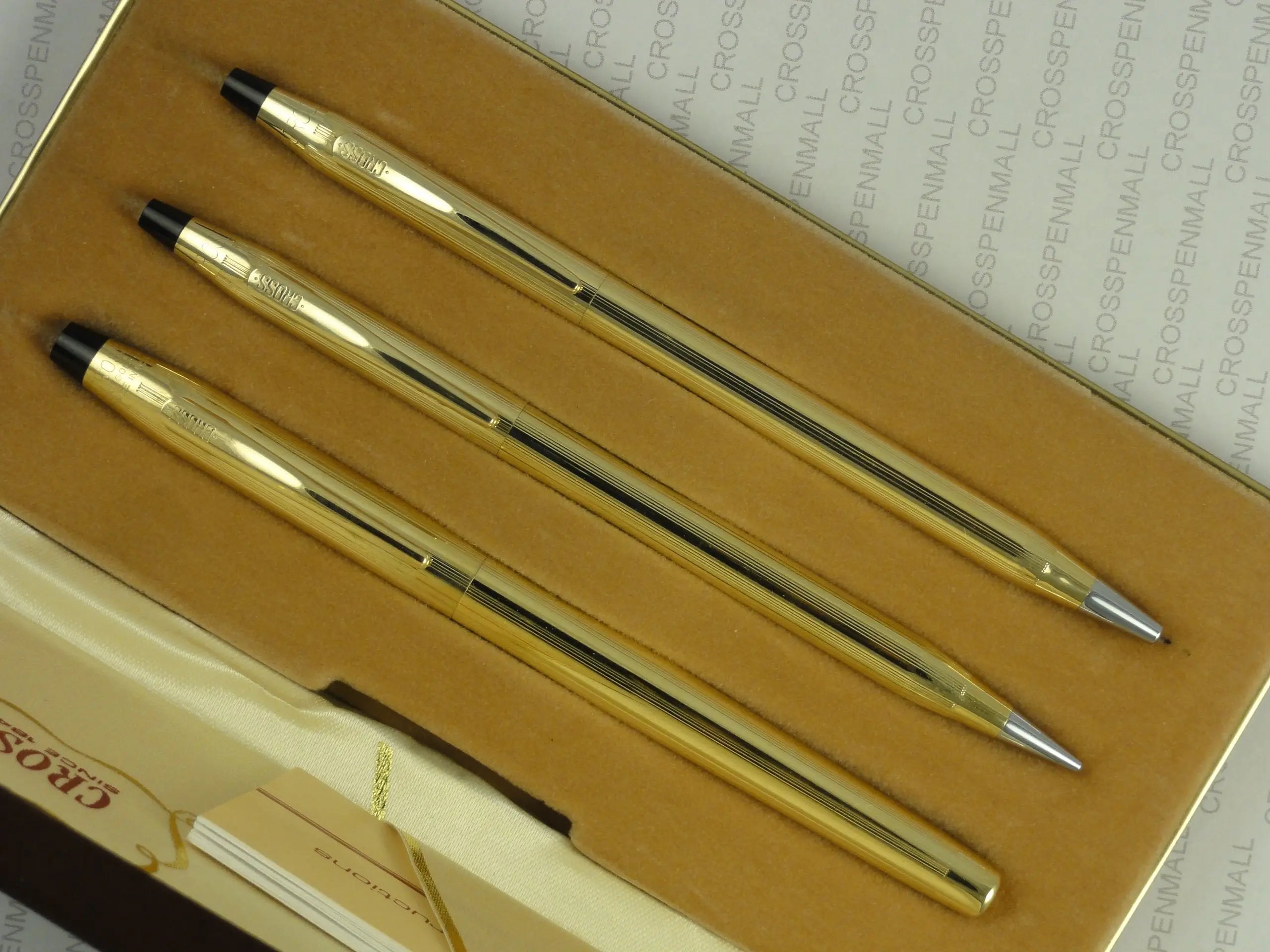 Cross Made in The USA Century Classic Trio of 10K Rolled/Filled Rollerball Pen, Ball-Point Pen and 0.9MM Pencil Combo Set. Very Rare Made in Lincoln Rhode Island, USA crosspenmall.com