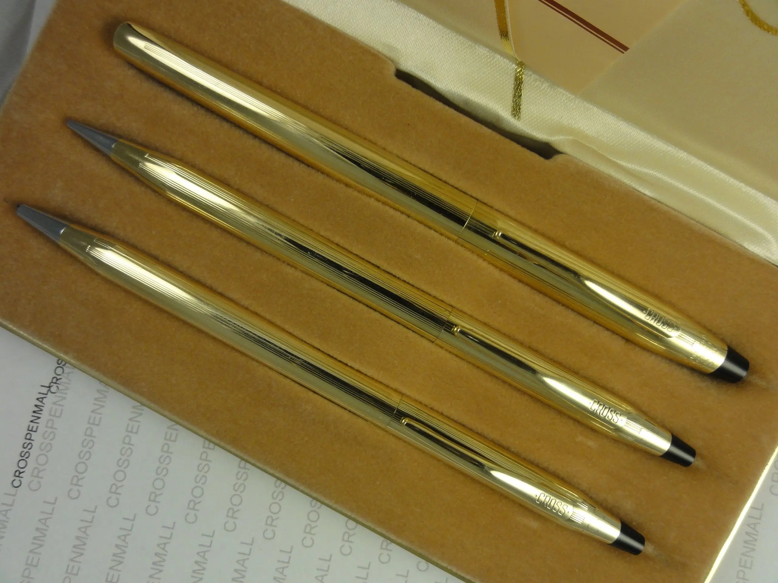 Cross Made in The USA Century Classic Trio of 10K Rolled/Filled Rollerball Pen, Ball-Point Pen and 0.9MM Pencil Combo Set. Very Rare Made in Lincoln Rhode Island, USA crosspenmall.com