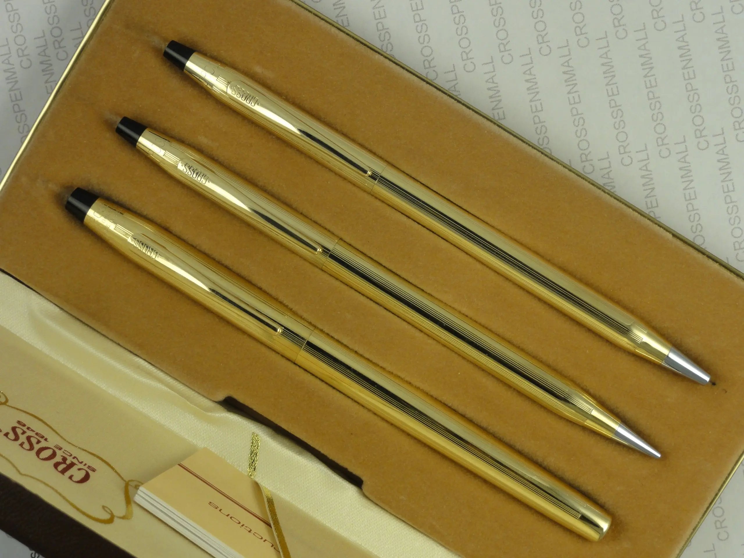 Cross Made in The USA Century Classic Trio of 10K Rolled/Filled Rollerball Pen, Ball-Point Pen and 0.9MM Pencil Combo Set. Very Rare Made in Lincoln Rhode Island, USA crosspenmall.com