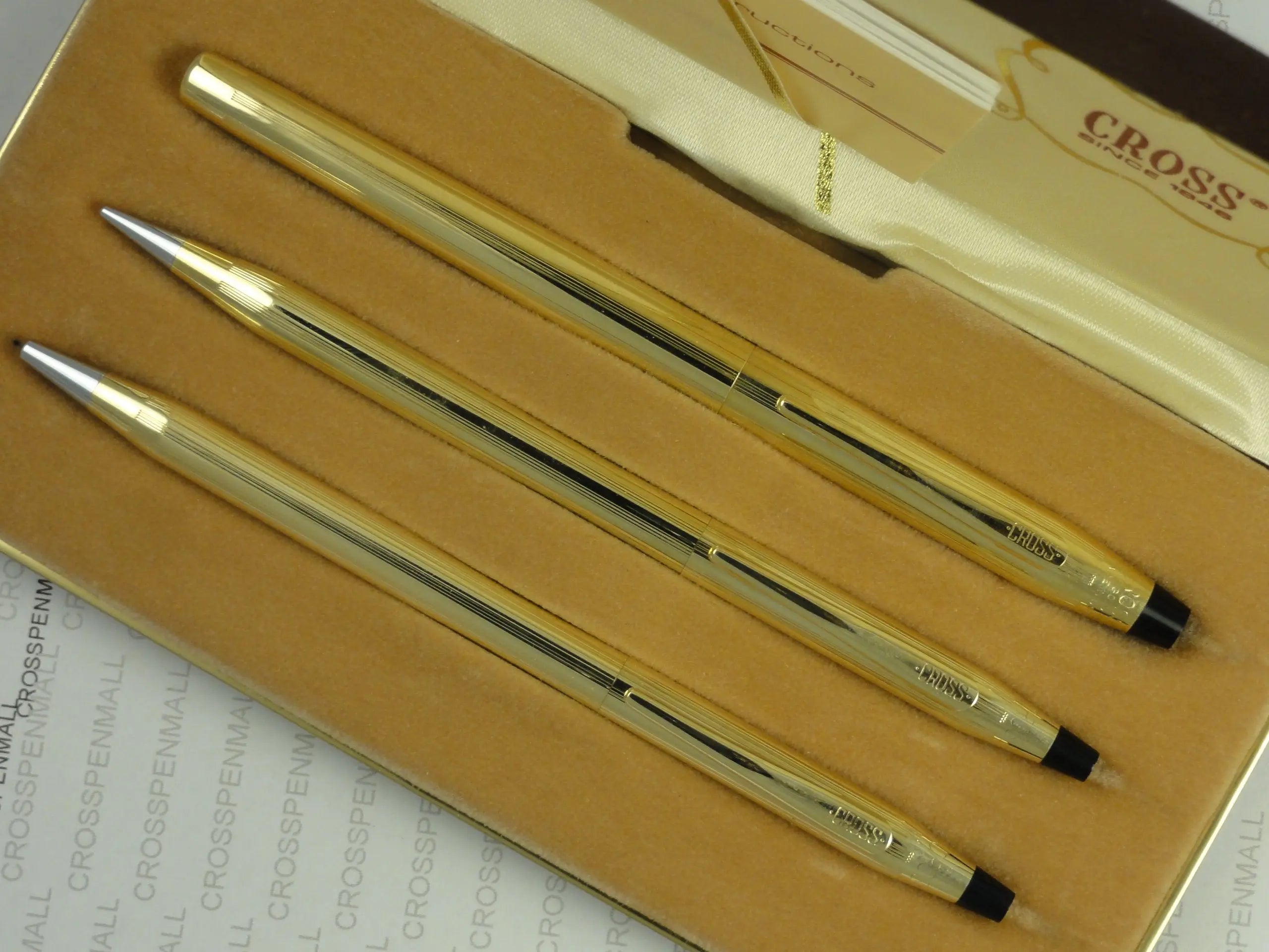 Cross Made in The USA Century Classic Trio of 10K Rolled/Filled Rollerball Pen, Ball-Point Pen and 0.9MM Pencil Combo Set. Very Rare Made in Lincoln Rhode Island, USA crosspenmall.com