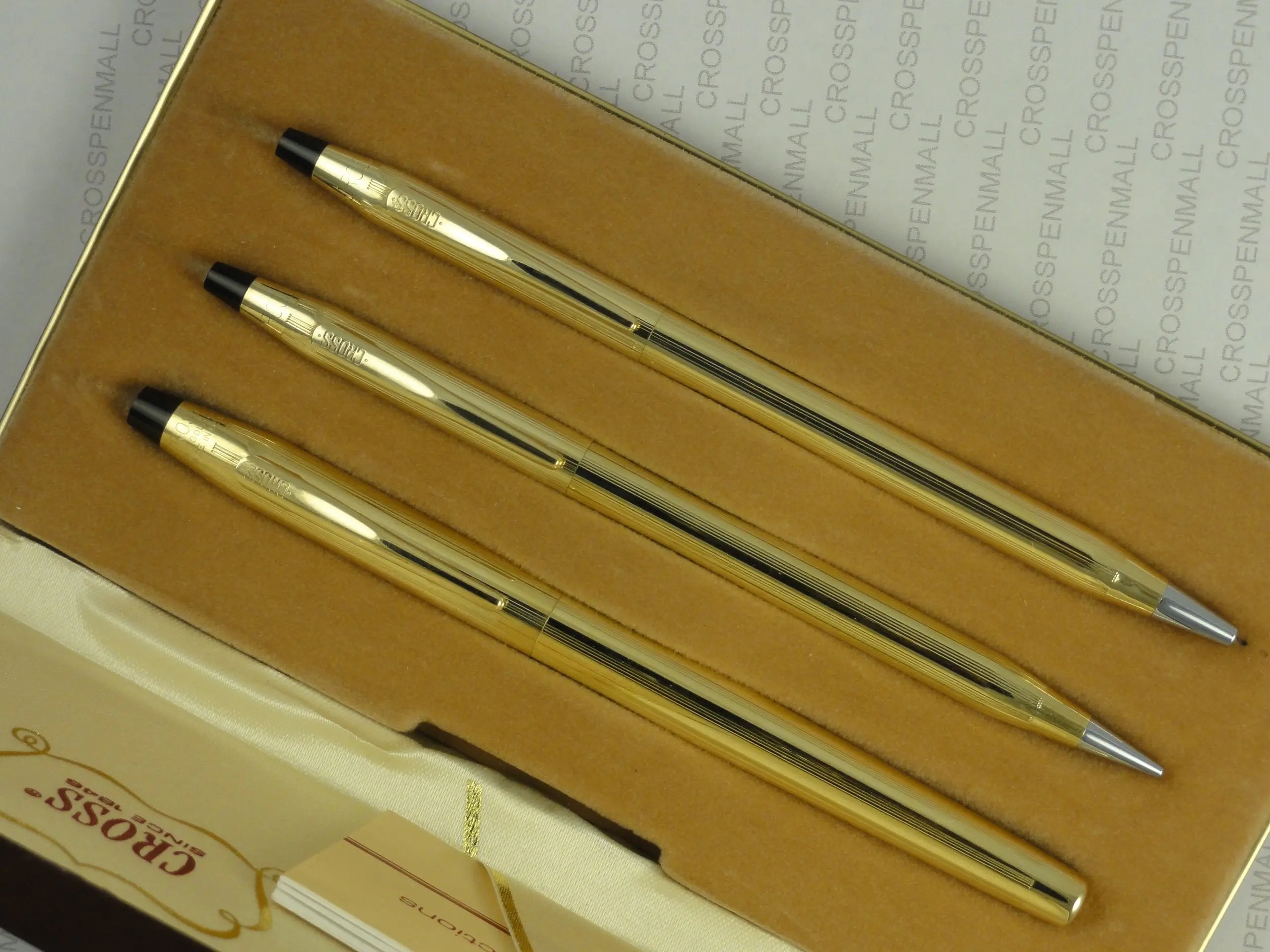 Cross Made in The USA Century Classic Trio of 10K Rolled/Filled Rollerball Pen, Ball-Point Pen and 0.9MM Pencil Combo Set. Very Rare Made in Lincoln Rhode Island, USA crosspenmall.com