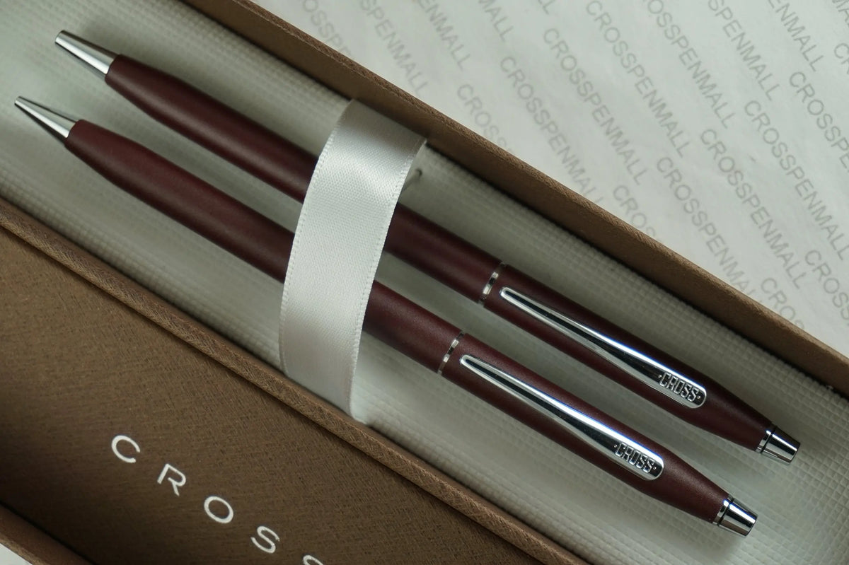 Cross Made in The USA Classic Century Satin Matte Burgundy and Polished Chrome Pen & 0.5mm Pencil Set cross