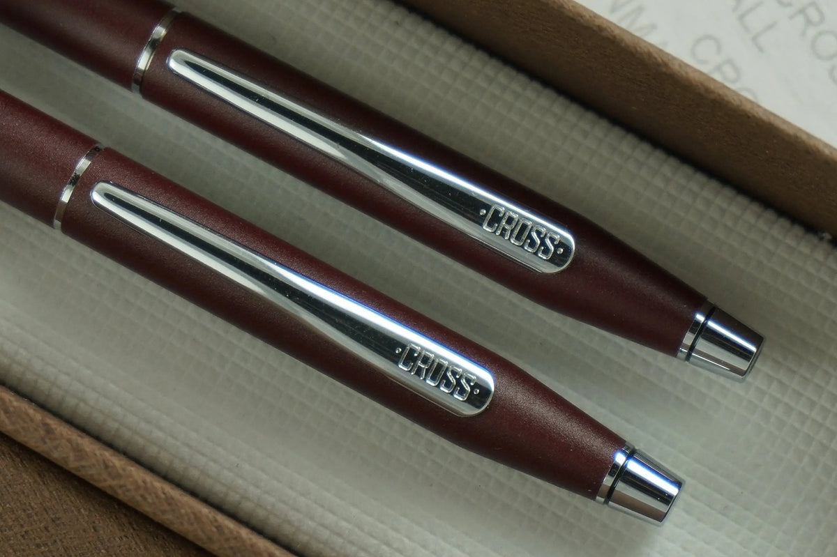 Cross Made in The USA Classic Century Satin Matte Burgundy and Polished Chrome Pen & 0.5mm Pencil Set cross