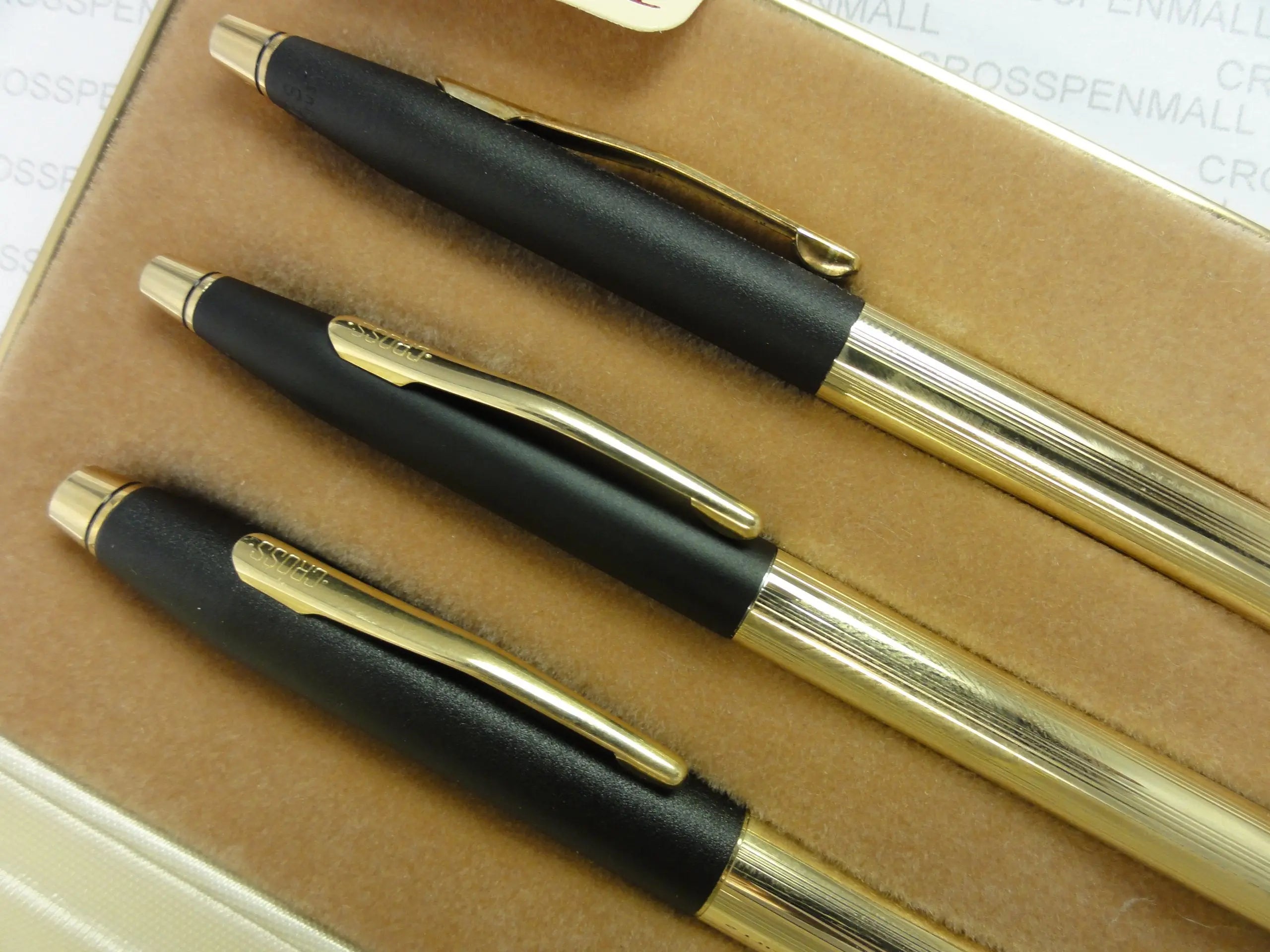 Cross Made in the USA Century Classic Trio of 10K Rolled/Filled Tuxedo Rollerball Pen , Ball-Point Pen and 0.5MM Pencil Combo Set. Very Rare Made in Lincoln Rhode Island , USA crosspenmall.com