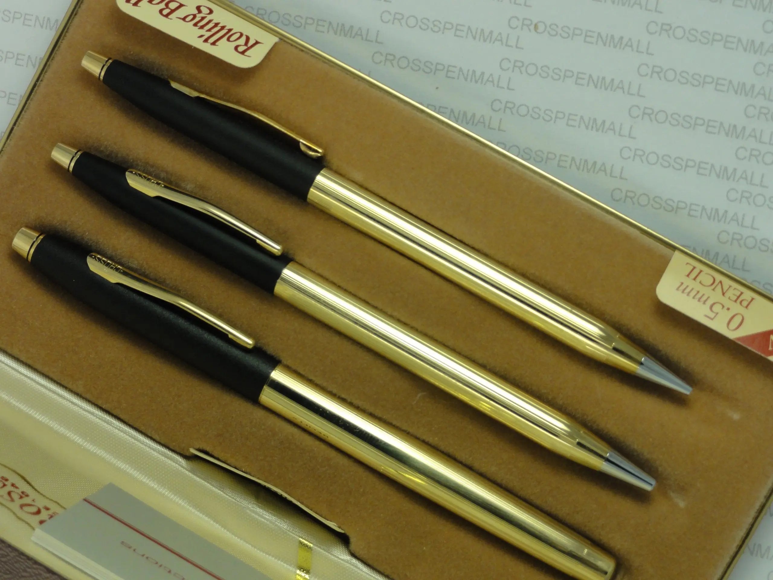 Cross Made in the USA Century Classic Trio of 10K Rolled/Filled Tuxedo Rollerball Pen , Ball-Point Pen and 0.5MM Pencil Combo Set. Very Rare Made in Lincoln Rhode Island , USA crosspenmall.com