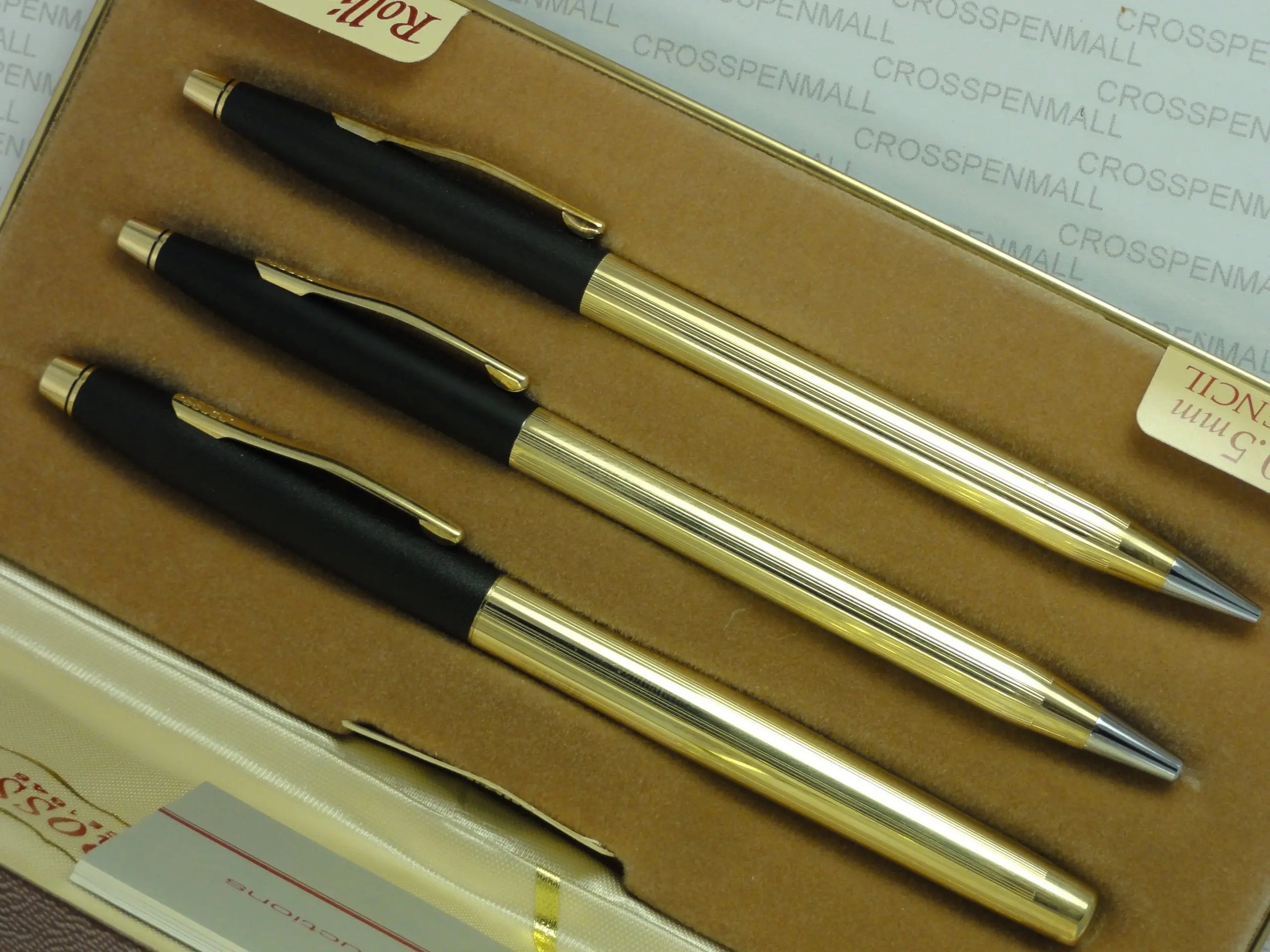 Cross Made in the USA Century Classic Trio of 10K Rolled/Filled Tuxedo Rollerball Pen , Ball-Point Pen and 0.5MM Pencil Combo Set. Very Rare Made in Lincoln Rhode Island , USA crosspenmall.com