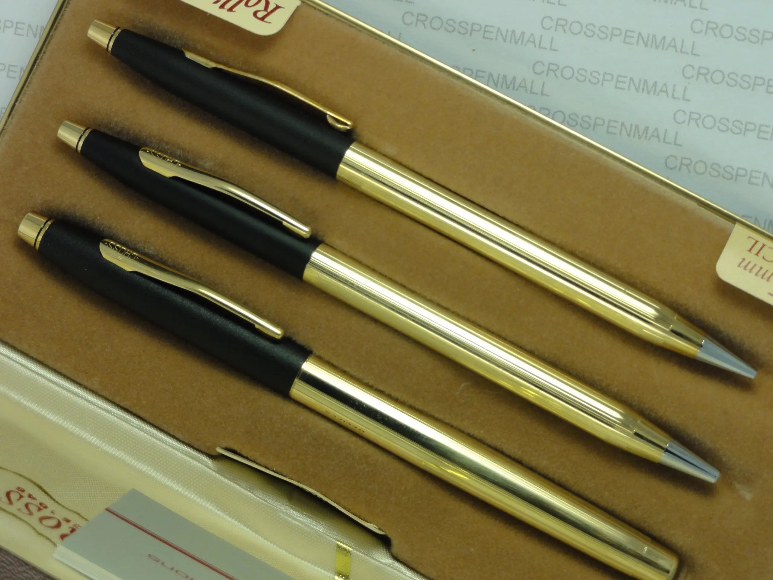 Cross Made in the USA Century Classic Trio of 10K Rolled/Filled Tuxedo Rollerball Pen , Ball-Point Pen and 0.5MM Pencil Combo Set. Very Rare Made in Lincoln Rhode Island , USA crosspenmall.com